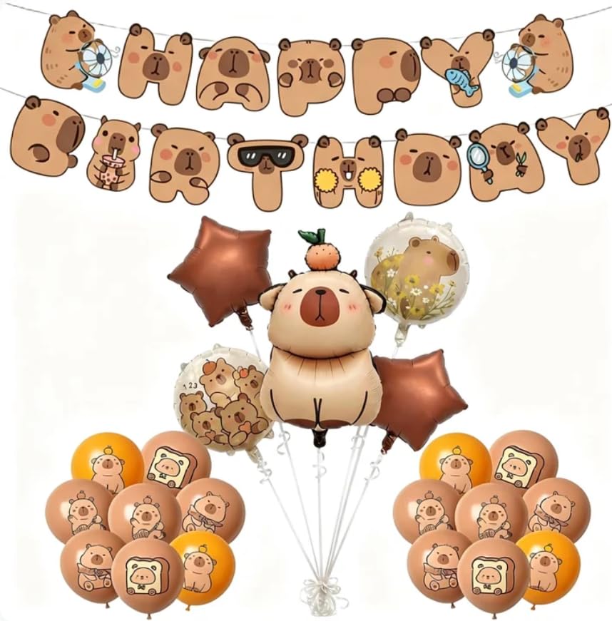 22-Piece Capybara Birthday Decorations, Adult Party Set with Balloons and Banners, Animal Theme Collection for Celebrations