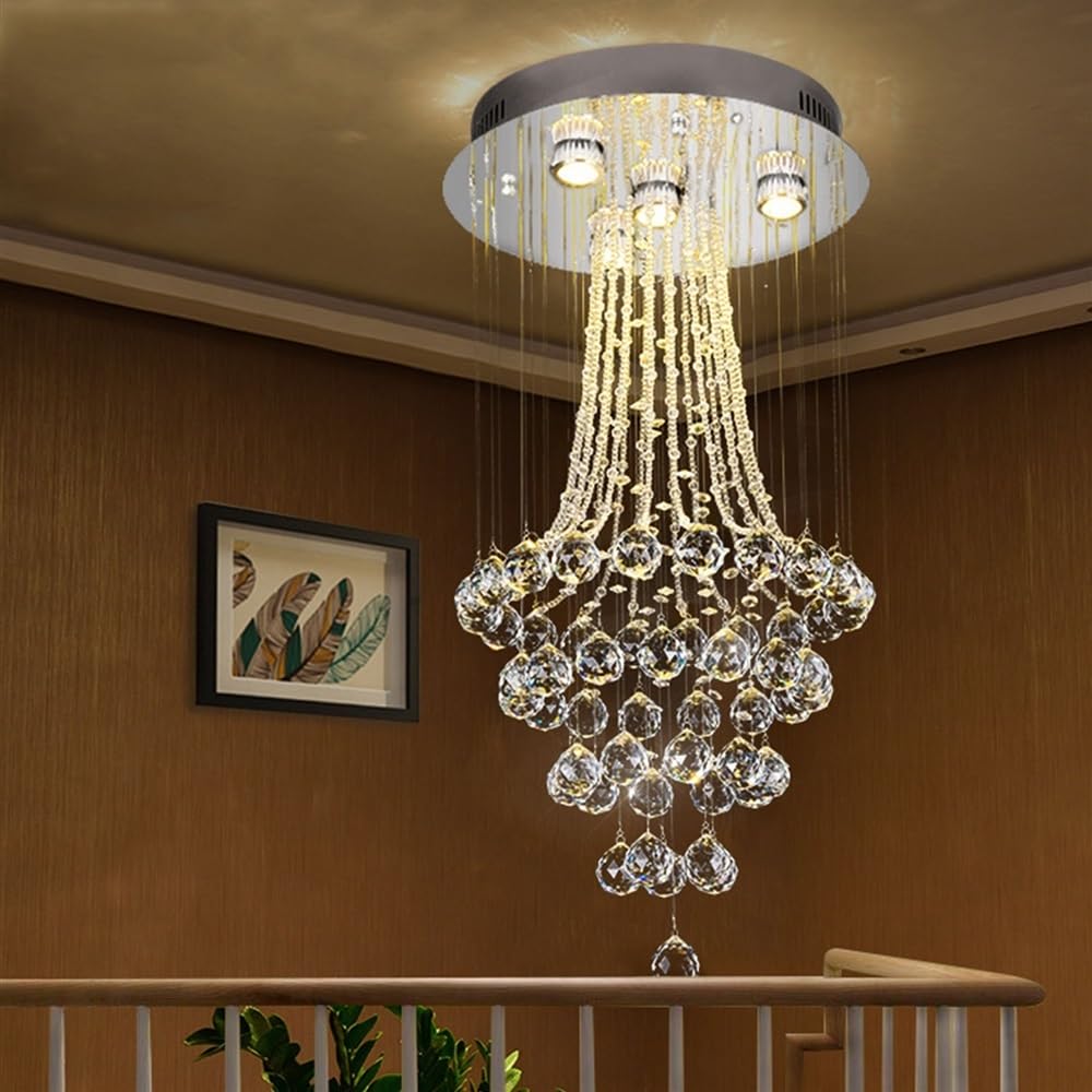 Lampadario moderno, Lampade a sospensione, Lampadario a LED di cristallo di grandi dimensioni di lusso Lampadario moderno a sospensione a goccia di pioggia a spirale Lampada da soffitto alta for monta