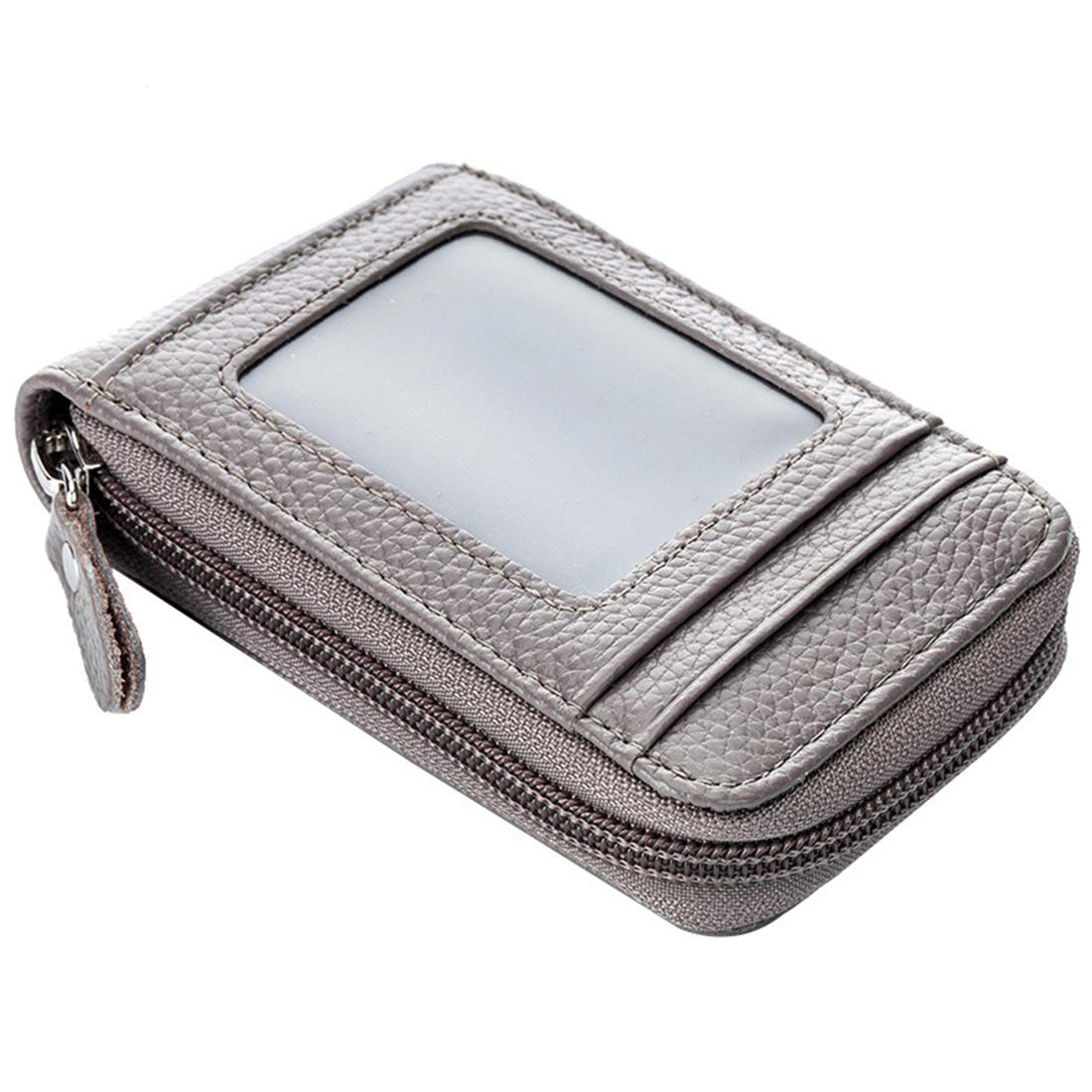 BAKUN Premium Leather Slim Zipper Business/Credit Card Wallet Case Holder with Clear Photo Slot, Security Travel Wallet(Gray)