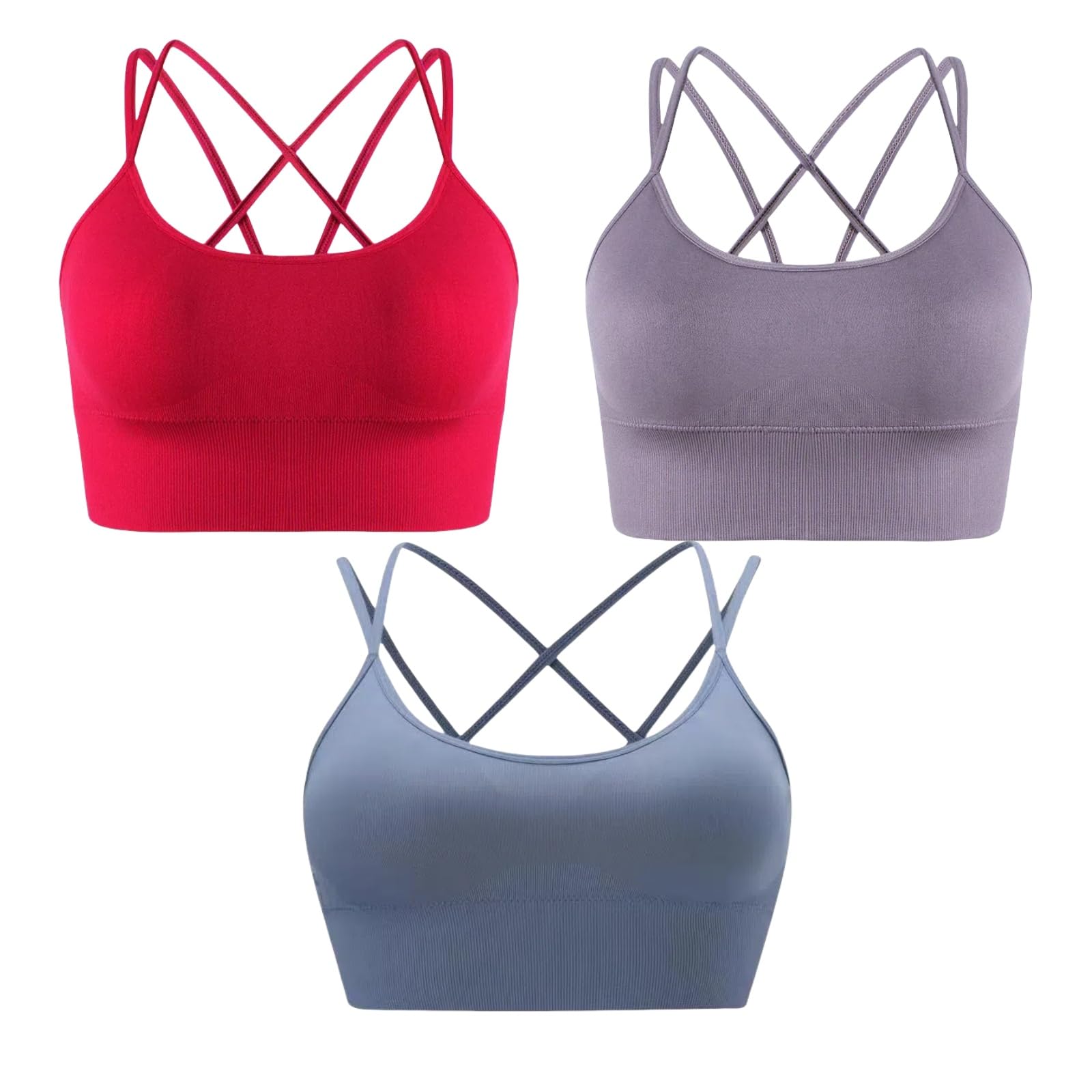 Sujetador deportivo con espalda cruzada para mujer con camisola acolchada, soporte medio, para fitness, ejercicio, ejercicio, bajo impacto