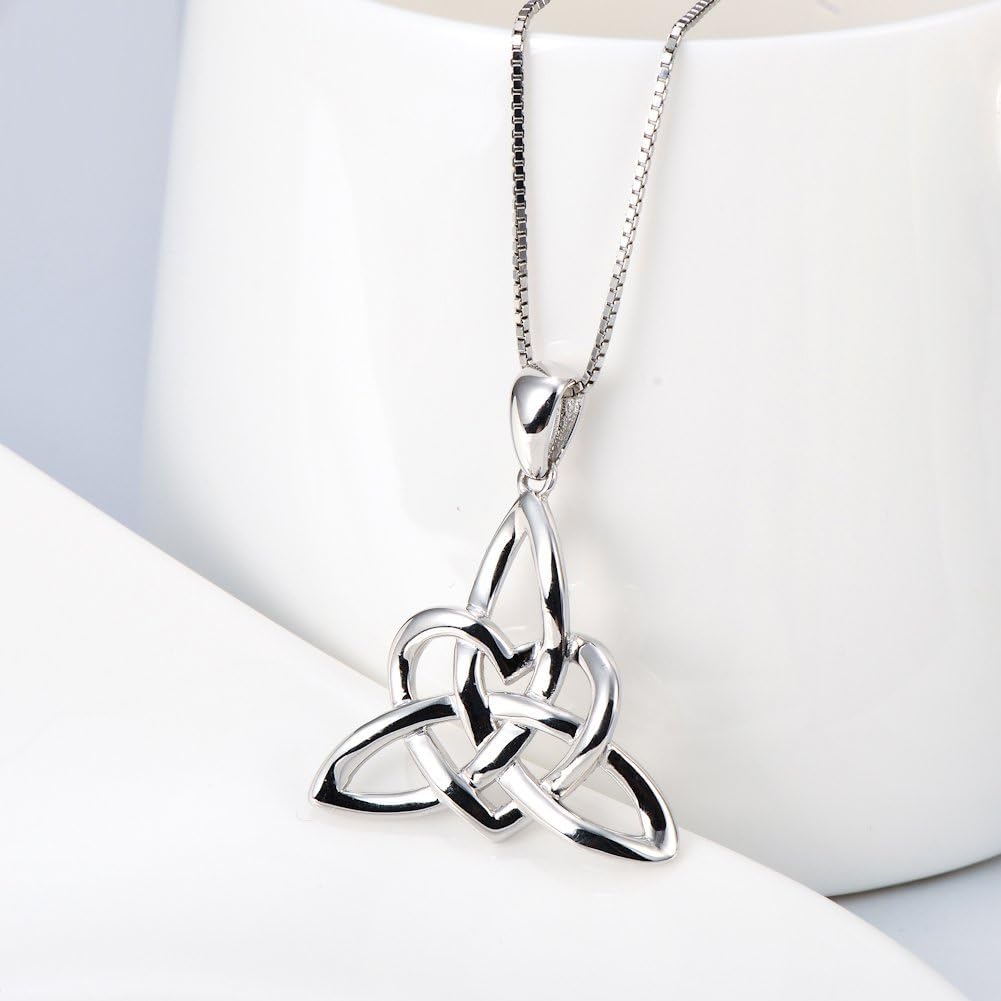 Celtic Necklace Sterling Silver Irish Celtic Knot Love Knot Triquetra Knot Pendant Claddagh Necklace for Women - Image 3