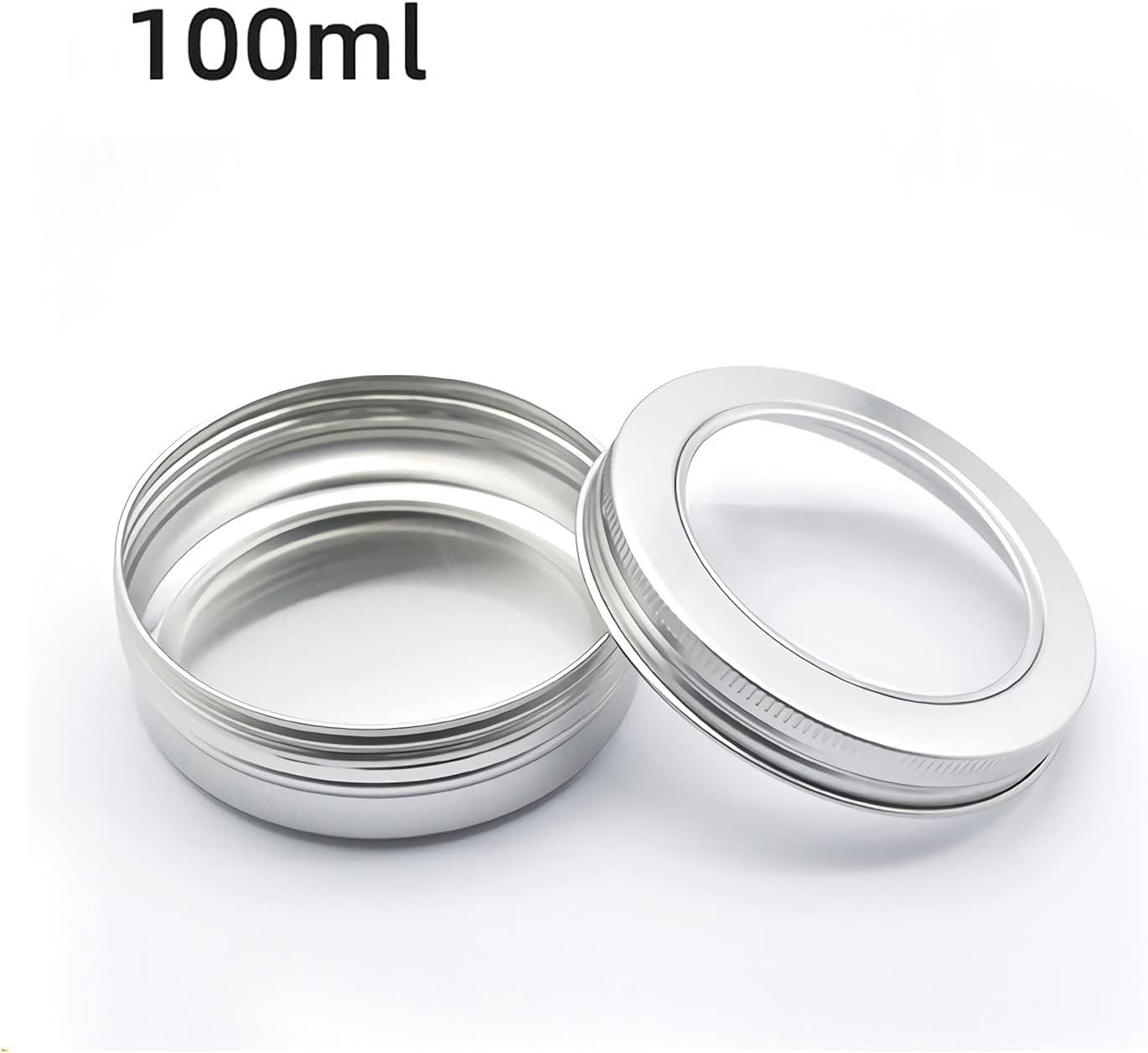 Konserwy kosmetyczne. 24 szt. 150 ml puste okrągłe srebrne puszki aluminiowe puszki słoiki z zakrętkami przezroczyste okienko(5.1 Ounces)