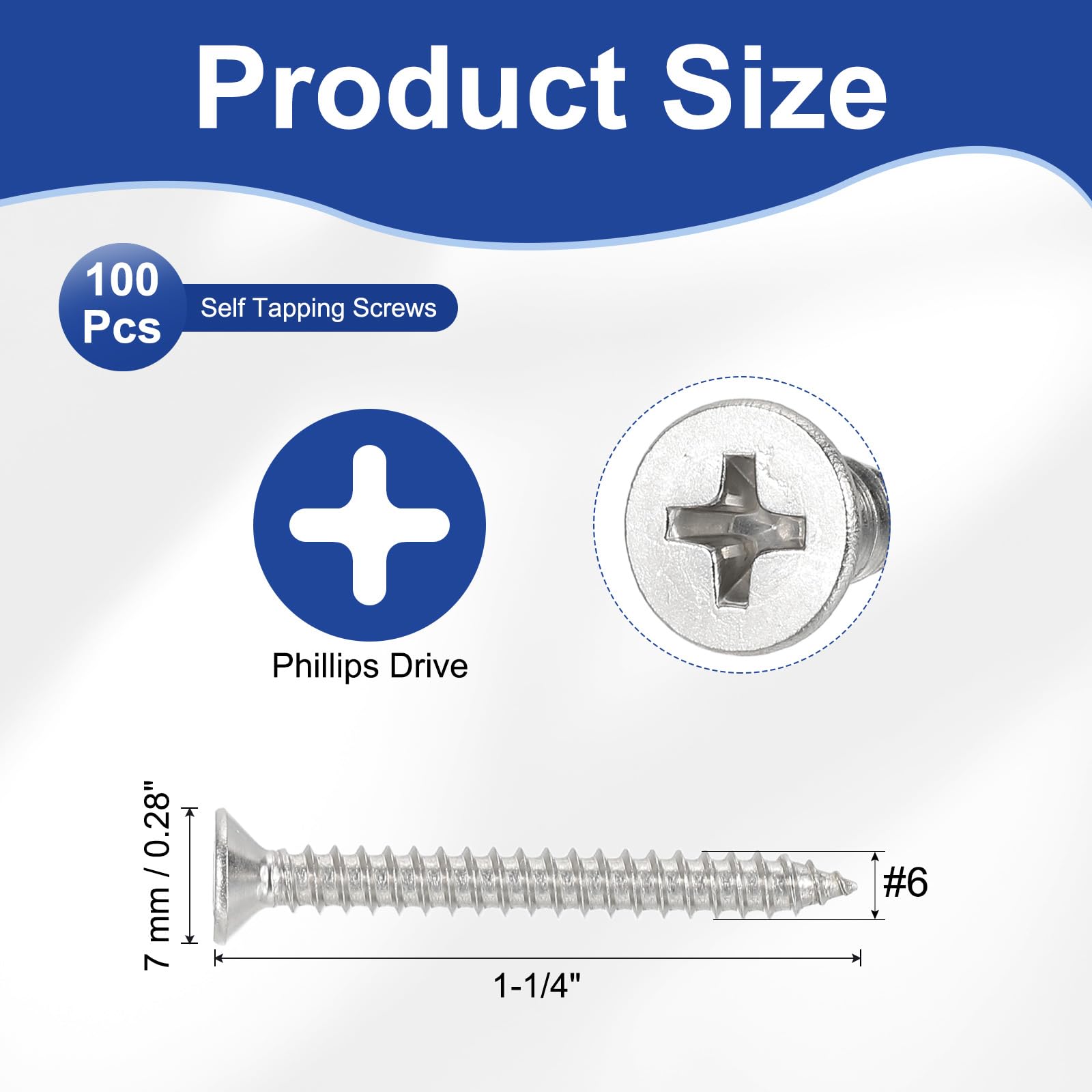PATIKIL #6x1-1/4" Flat Head Sheet Metal Screws - Image 2
