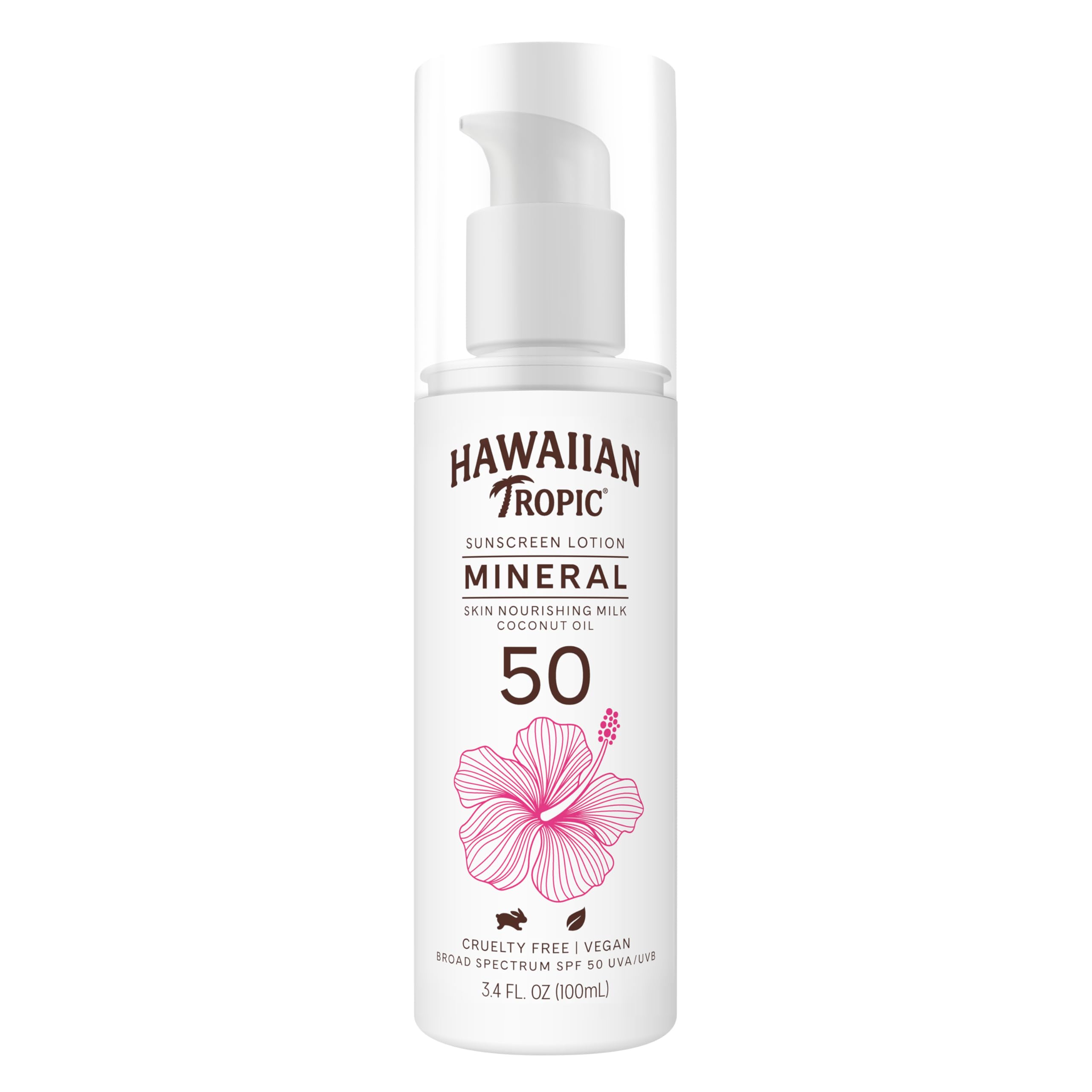 Hawaiian Tropic Skin Nourishing Milk Mineral Sunscreen Lotion SPF 50, 3.4 Fl Oz | Travel Size Sunscreen Zinc Oxide, Sun Milk, Mineral Sunblock SPF 50, Oxybenzone Free, 3.4 Fl Oz