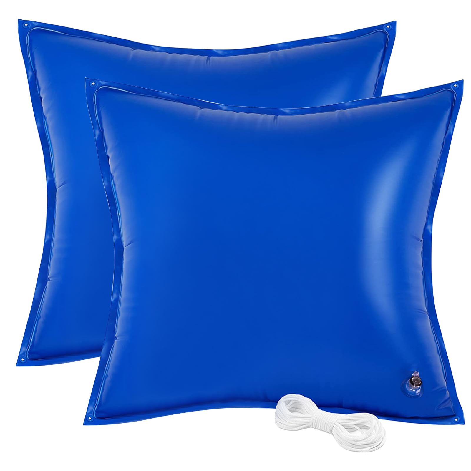 Cojín de aire para piscina de invierno de 120 x 120 cm, 2 unidades, cojín de aire para piscina con 4 ojales y cuerda resistente al cloro de 150 cm, 0,3 mm de espesor, cojín de aire para