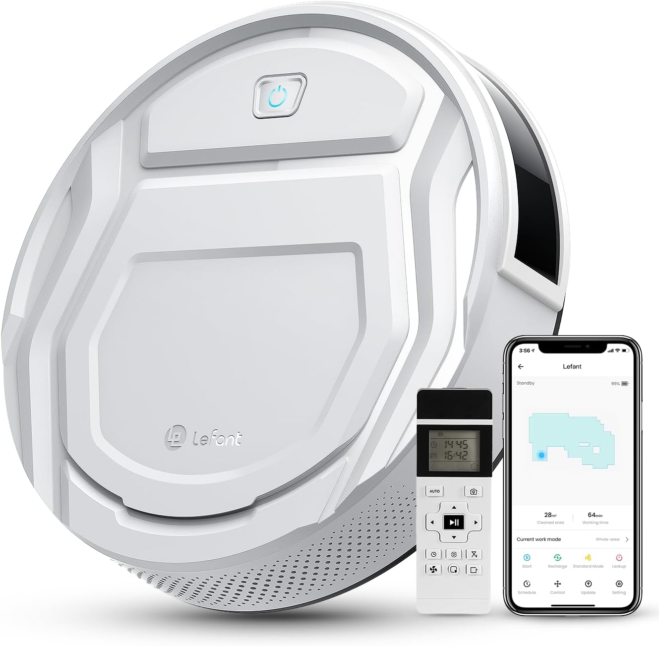 Robot aspirador Lefant M210: 2200Pa, WiFi, Alexa 1 Lefant Robot aspirador con mando a distancia, 2200Pa Robot aspirador Autonomía delgada silenciosa, conectada con WiFi/Alexa/App, programable, ideal para el pelo de animales alfombras pisos duros, M210