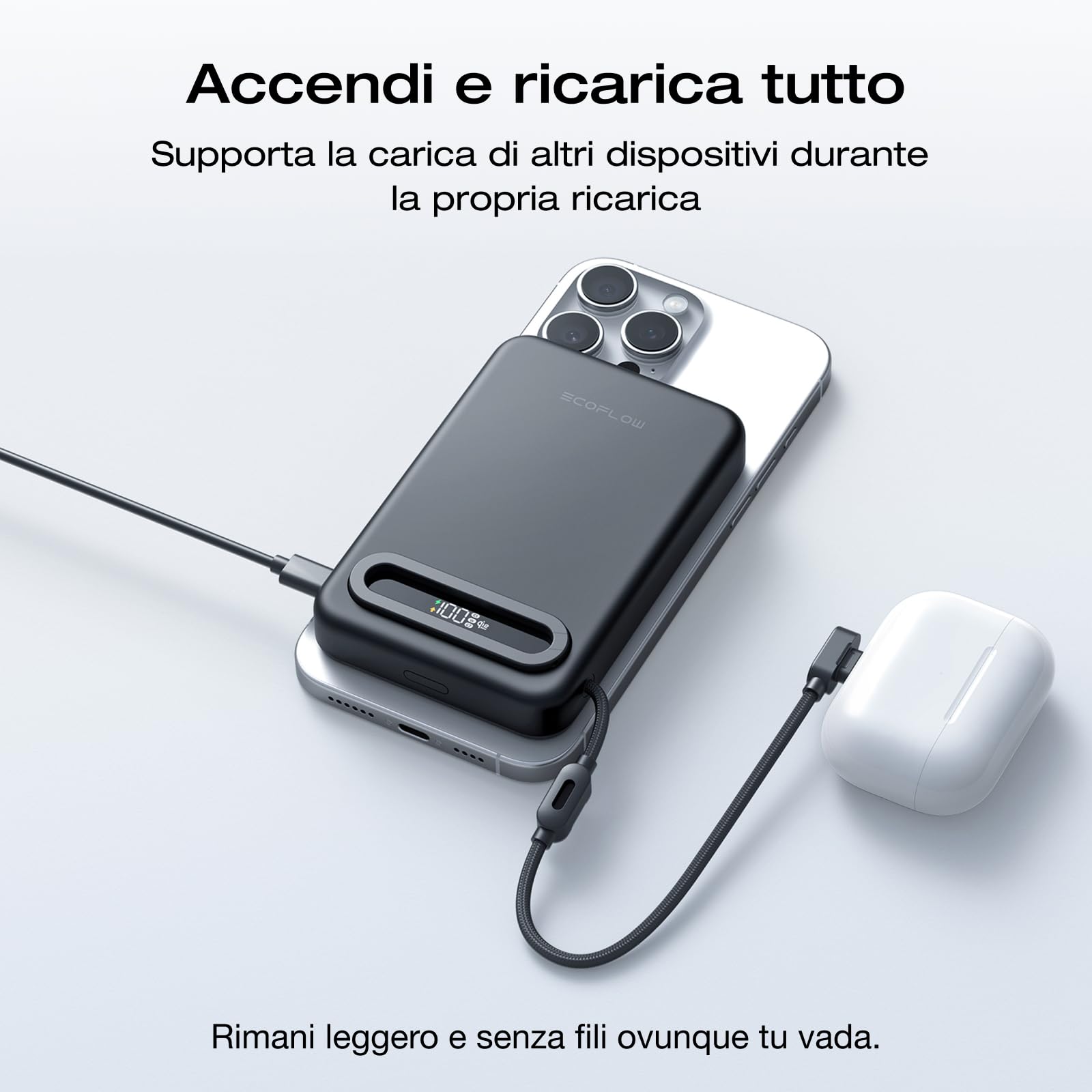 EcoFlow RAPID Mag Qi2.2 Magsafe Powerbank 10000mAh 25W con 36W Cavo Integrato USB C, Qi2.2 Certificato Power Bank Magnetico Caricatore Portatile Senza Fili per iPhone 17/16/15 Pro Max, Nero