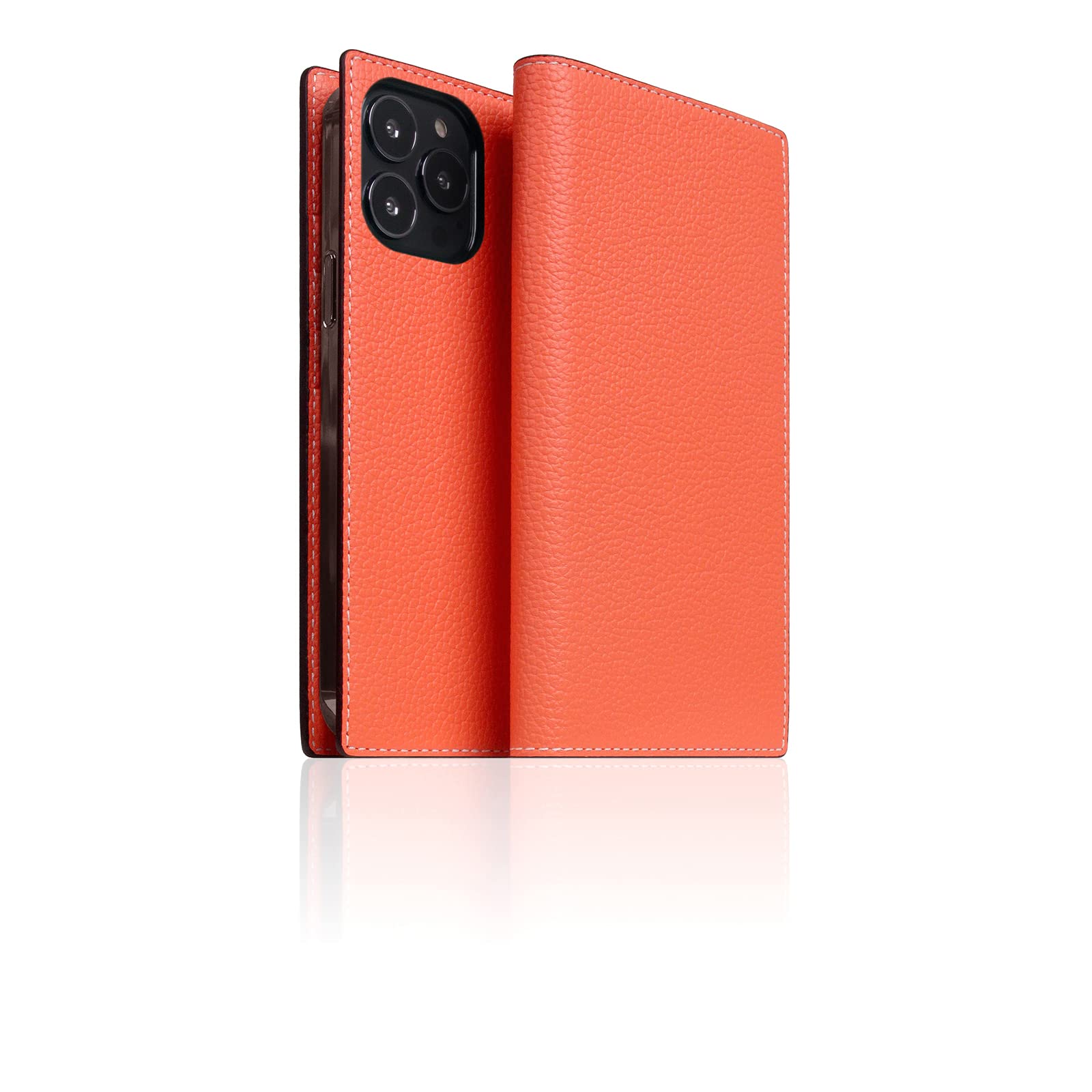 SLG Funda tipo cartera de piel compatible con iPhone 13 Pro Max, D8 Neon de cuero de grano completo con ranura para tarjetas con caja de regalo, hecha a mano y diseñada para iPhone 13 Pro Max (coral)