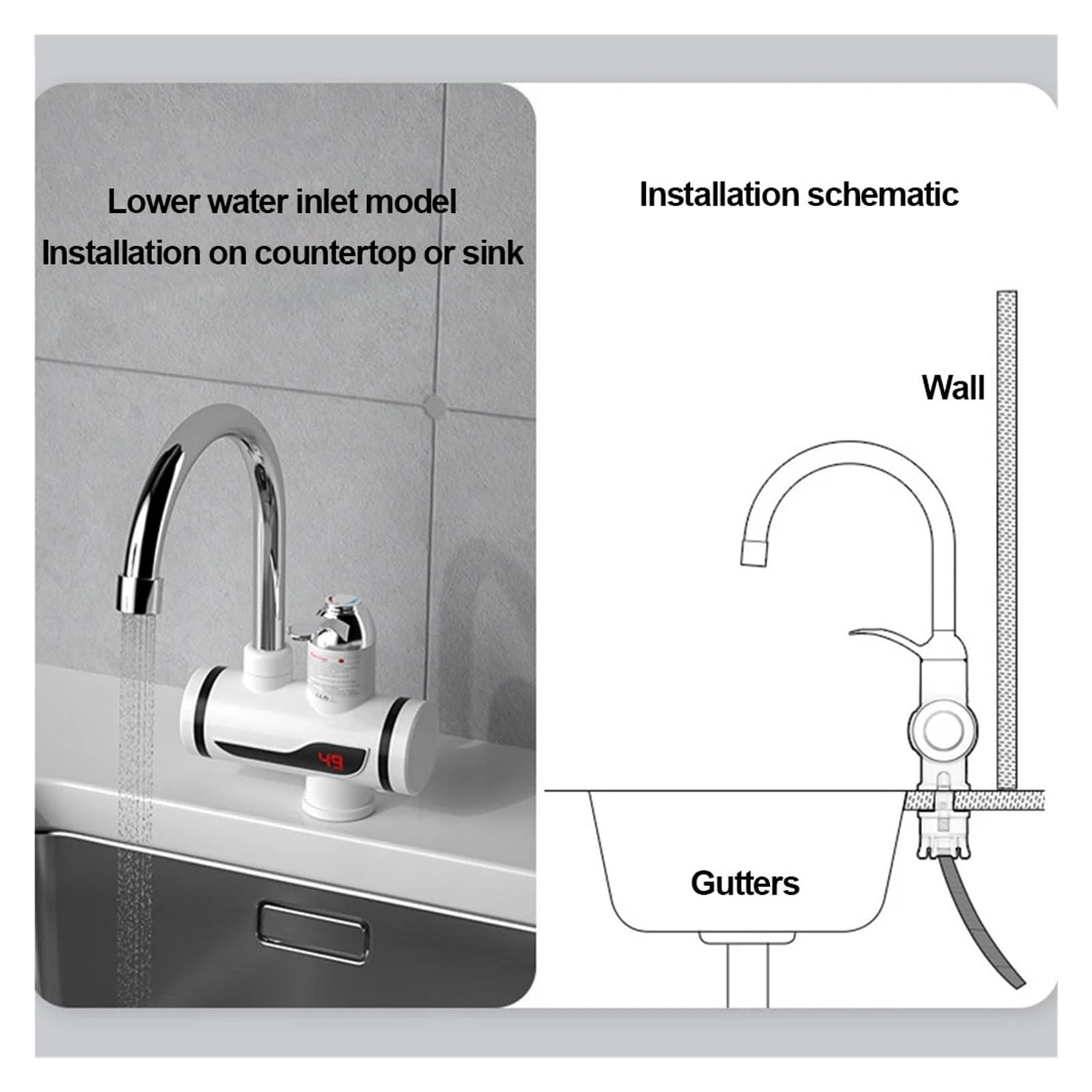 Rubinetto For Riscaldamento Istantaneo Elettrico Scaldabagno Senza Serbatoio Da 3000 W Rubinetto For Riscaldamento Rapido Regolabile Con Temperatura Digitale For Cucina Bagno La Sicurezza Efficiente(A
