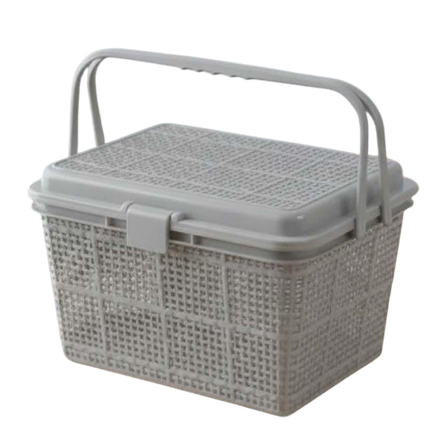 Go Hooked Kids Picnic Storage Basket with Lid & Snap Lock | Multipurpose Toys, Diaper & Essentials Organizer | Durable Plastic Storage Basket with Handle for Home & Travel - Grey-image-13