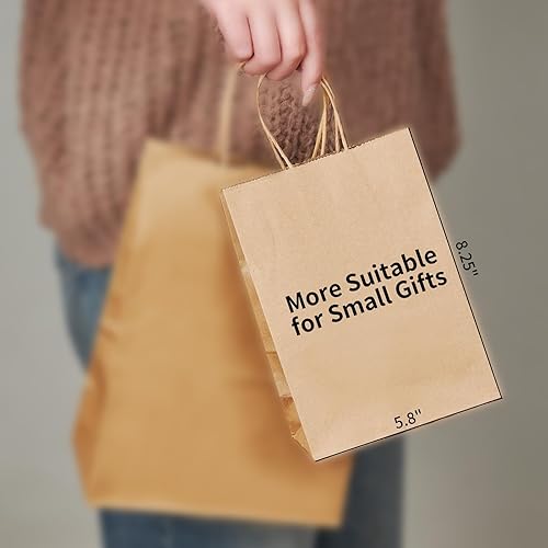Miniatura 3 de METAPRINT Paquete de 100 bolsas pequeñas de papel marrón de 5.8 x 3.2 x 8.25 pulgadas con asas, bolsas de regalo de papel, bolsas de papel kraft