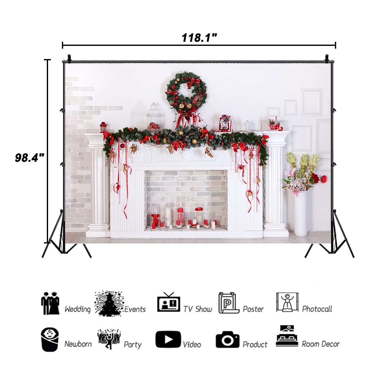 10x8ft Red Christmas Fireplace Photo Backdrop Winter Xmas Tree Gifts Background Kids Holiday Party Banner Portrait Photobooth Party Banner Decorations Photo Studio Props - Tamaño 10X8FT - Color Red | Guatemala - View #11