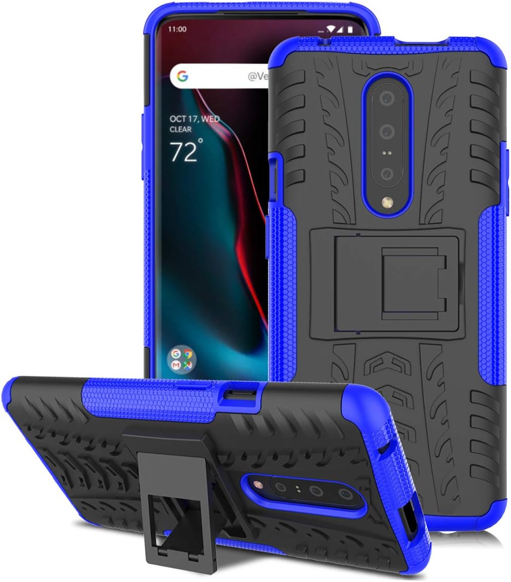 Oneplus 7 Pro Case,1+7 Pro Phone Case,Dual Layer Shockproof,Protective w Kickstand Hard PC & Soft TPU Phone Case,Attractive Tire Appearance-Blue