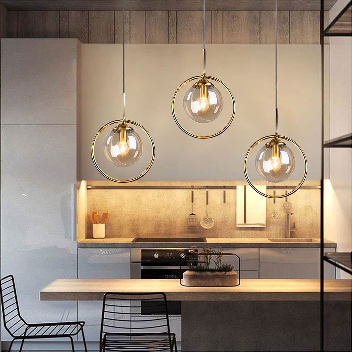 BOKT Modern Glass Globe Pendant Light Adjustable Wire Ceiling Pendant Lamp Simple Style Hanging Chandelier for Living Room Bedroom Study Room Kitchen