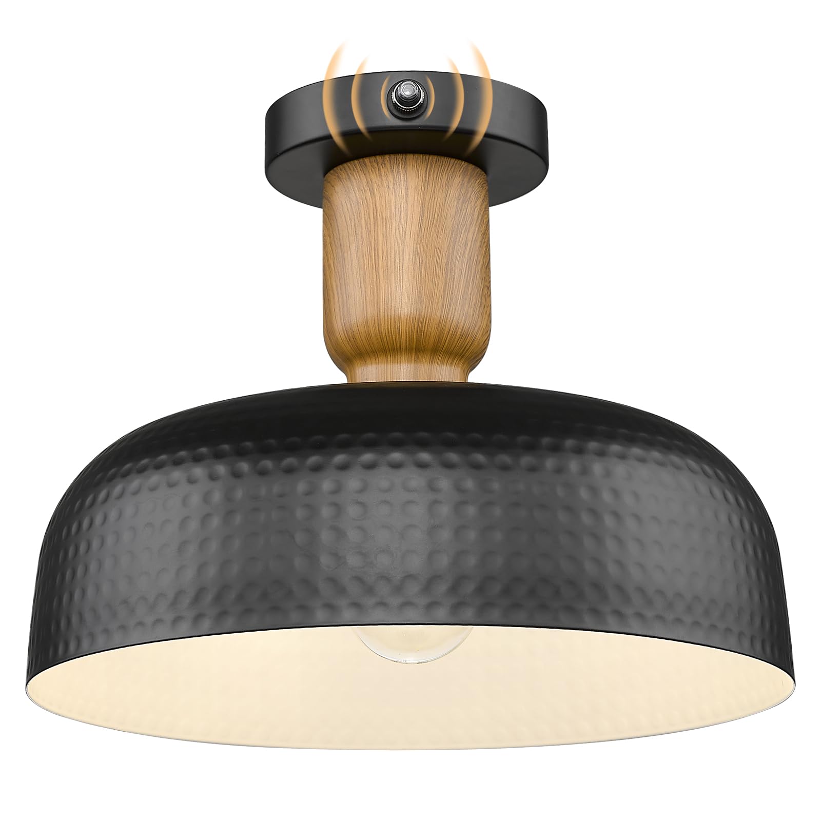 Photo 1 of Darkaway Dusk to Dawn Industrial Semi Ceiling Light Fixtures, Flush Mount Indoor Outdoor Ceiling Light with Black Hammered Metal Shade Outdoor Porch Foyer Entryway