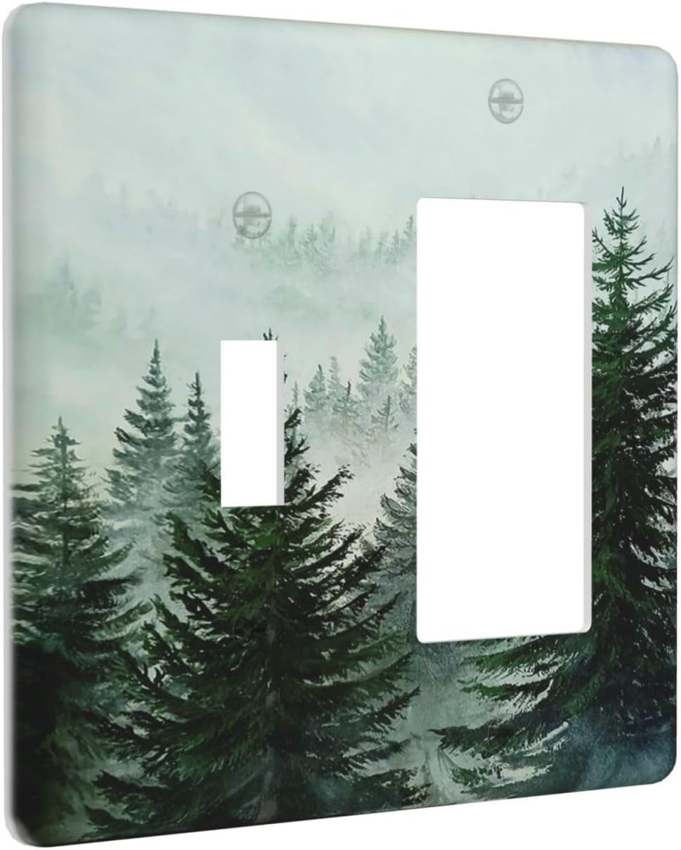 Forest Pinetrees Misty Landscape Nature Outlet Covers 1 Toggle 1 Rocker Combination Electrical Switch Plates Light Switch Cover Plate Decorative Wall Plate for Bedroom Farmhouse Decor