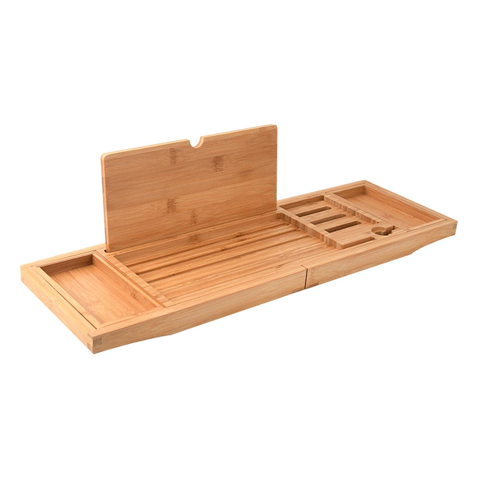 Bandeja para Bañera Extensible Mesa de Baño Organizador Soporte para Teléfono con Portavasos de Madera con Recubrimiento Antideslizante