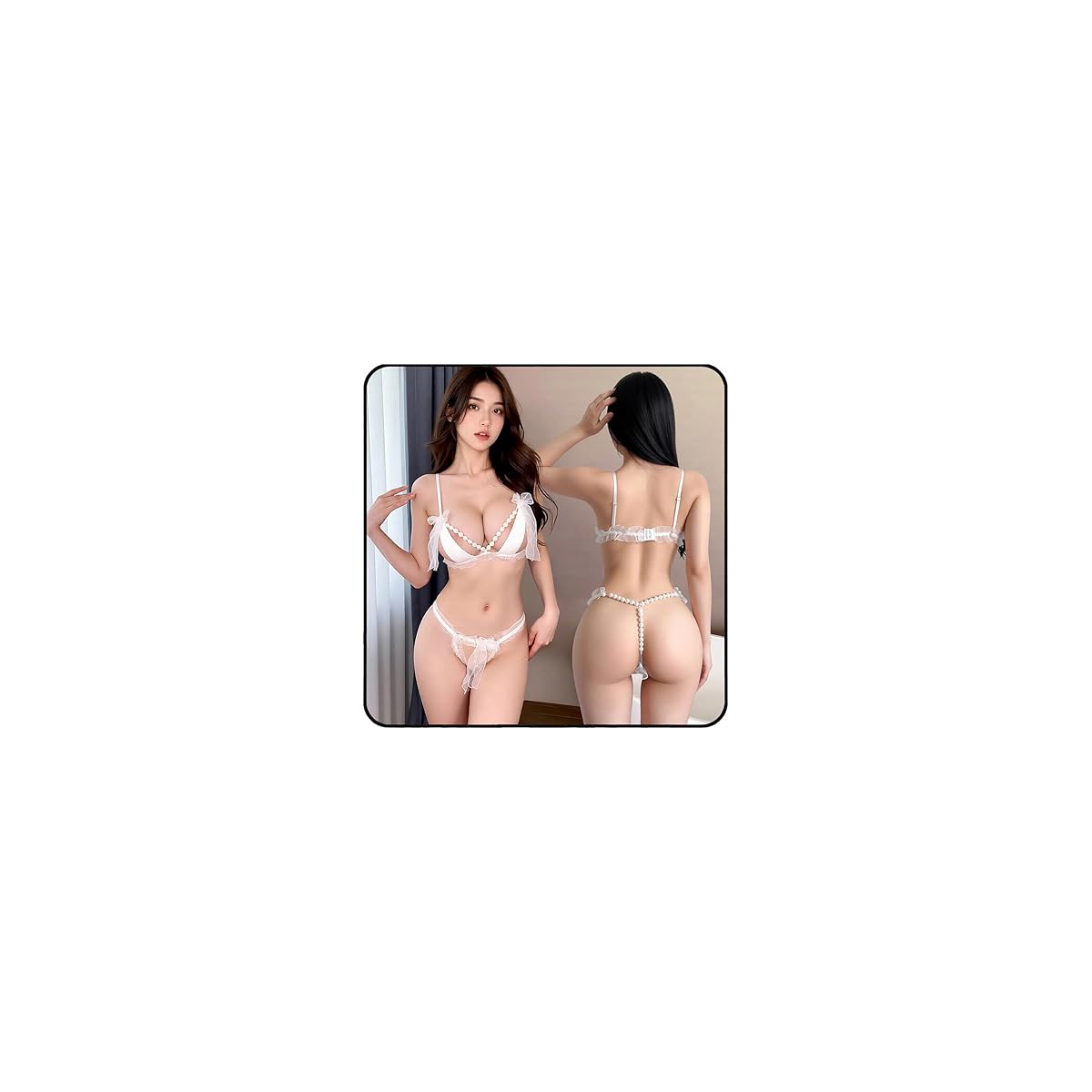 [EzFORFUN] ブラジャー ショーツ セクシー ランジェリー Tバック レース パール付き レディース 下着 女性 上下セット 女性用 コスチューム 穴あき オープンクロッチ 透け シースルー 過激 エロ エッチ 可愛い フリーサイズ