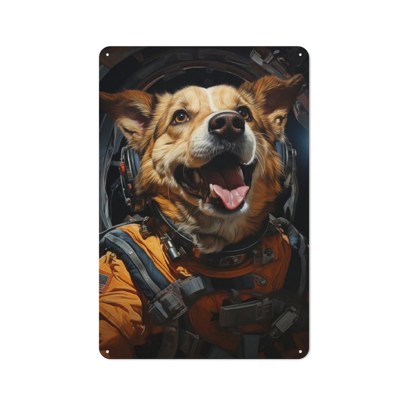 Junmoney Astronaut Dog Tin Wall Plaque 30X20cm With For Garage Or Workshop, For Kitchen, Dining Room And Home Bar Wall Decor