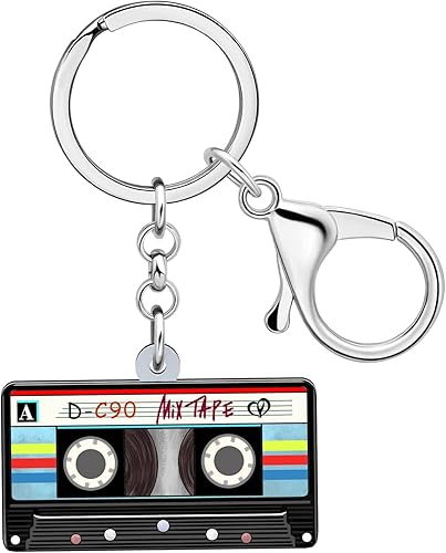 NEWEI Llavero de cinta de casete de acrílico de los años 90 para mujer, decoración de fiesta temática de los años 80, Cinta de casete C