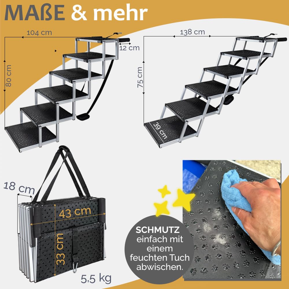 Petigi Sélection de rampes pour Chiens pour Voitures, Aluminium, escaliers pour Chiens, SUV, antidérapantes, capacité de Charge 70 kg, 90 kg ou 150 kg