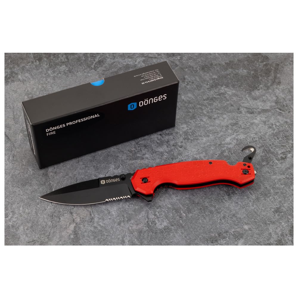 Dönges Coltello di salvataggio professionale con cuscinetti a sfera, coltello da vigili del fuoco con taglierina e rompivetro – Coltello tascabile per vigili del fuoco con clip per cintura, ideale per