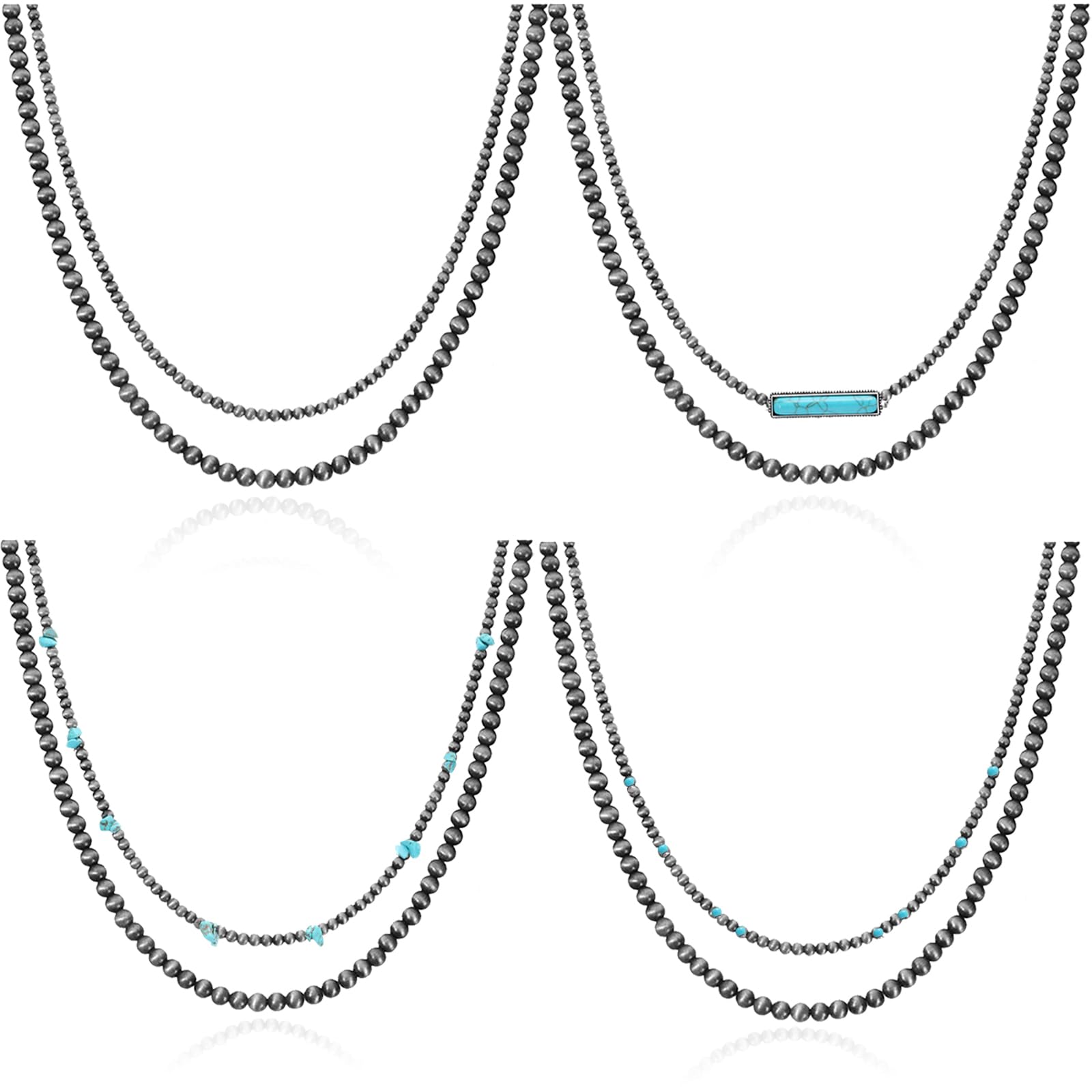 CASDAN 4 PCS Western Navajo Pearl Layered Necklaces for Women Cowgirl Country Vintage Beaded Necklace Bohemian Turquoise Choker