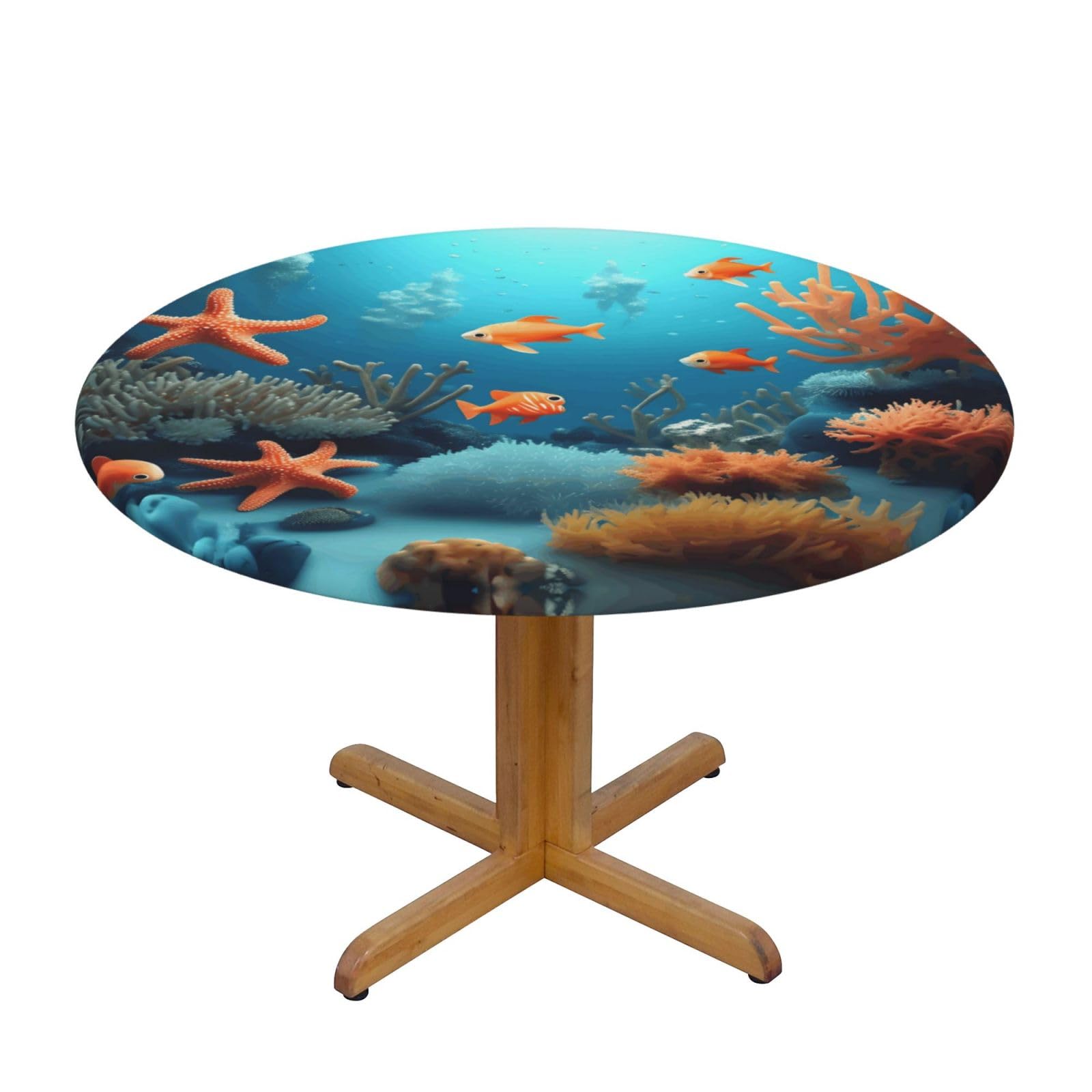 ZQYTGFDC Coral Fish underwater M Decorative Round Tablecloth Waterproof Anti Stain Oil Proof Size for 40 50 inch