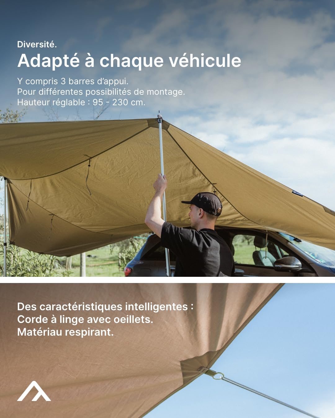 qeedo Motor Tarp TC Voile Pare-Soleil en Coton pour Bus et Voiture avec Rail de Guidage et ventouses