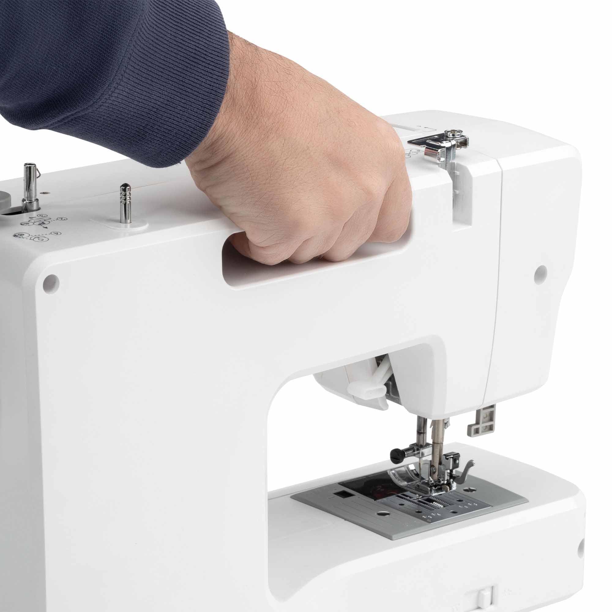 JATA JSMC1120 - Máquina de Coser 270 puntadas | 100 alfanuméricas, 91 decorativas y 8 ojales automáticos | Cose vaqueros y tejidos gruesos | Doble aguja, brazo libre y luz LED | Compacta. Fácil uso