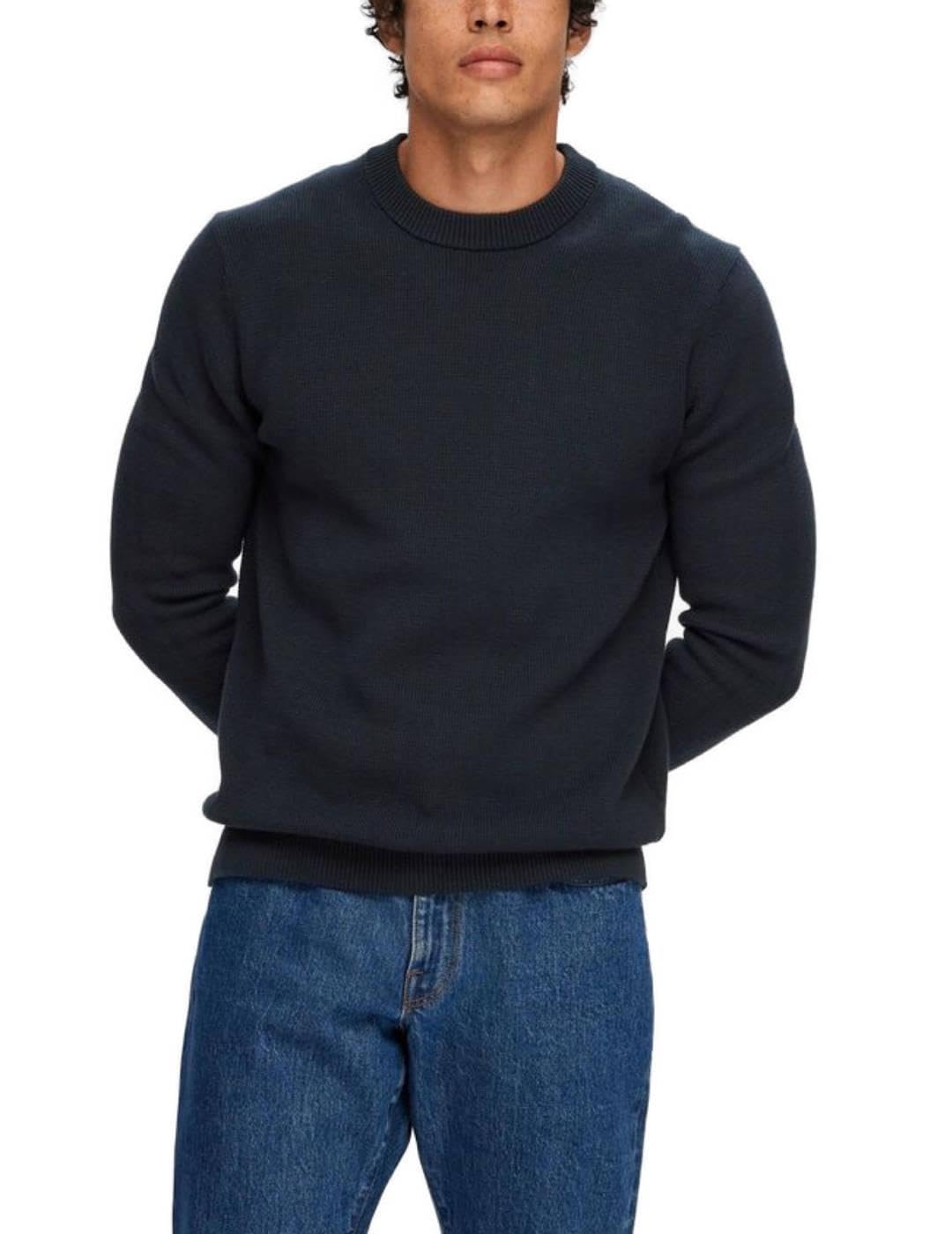 SELECTED HOMME Mens Slhdane Ls Structure Crew Neck Noos Knitted Jumper, Blue, S UK