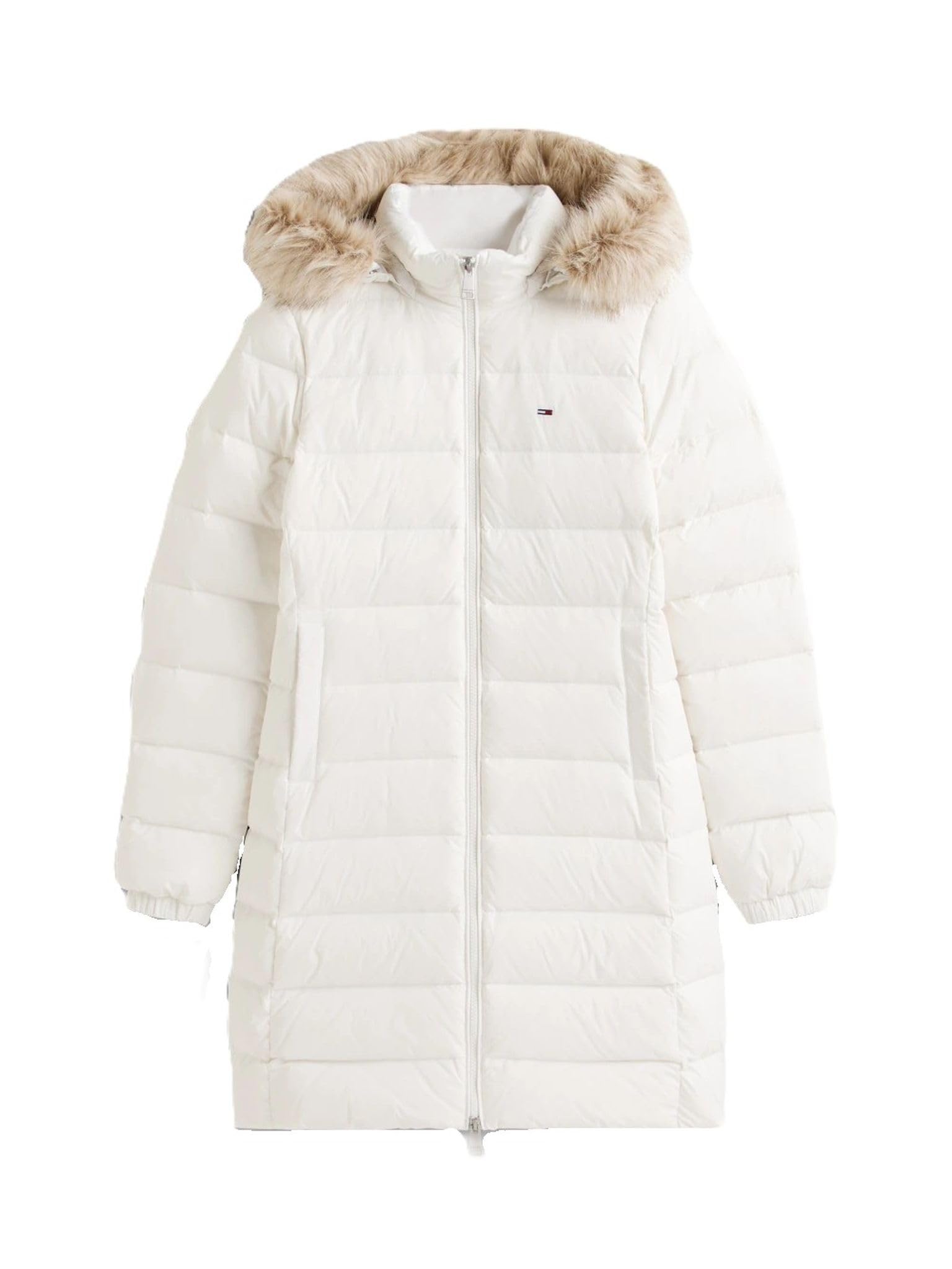Tommy Jeans Women's Essential Hooded Down Coat with Faux Fur, White (Ecru), M