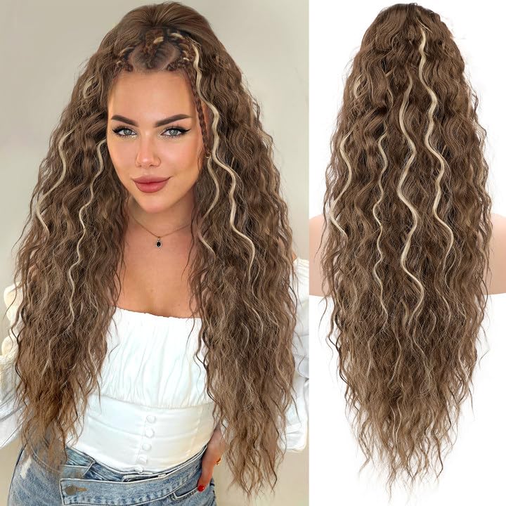 KooKaStyle Ponytail Extension 30 Inch Drawstring Pony Tails Hair Extensions for Women Long Curly Ponytail Synthetic Hairpieces for Daily Use（ Light