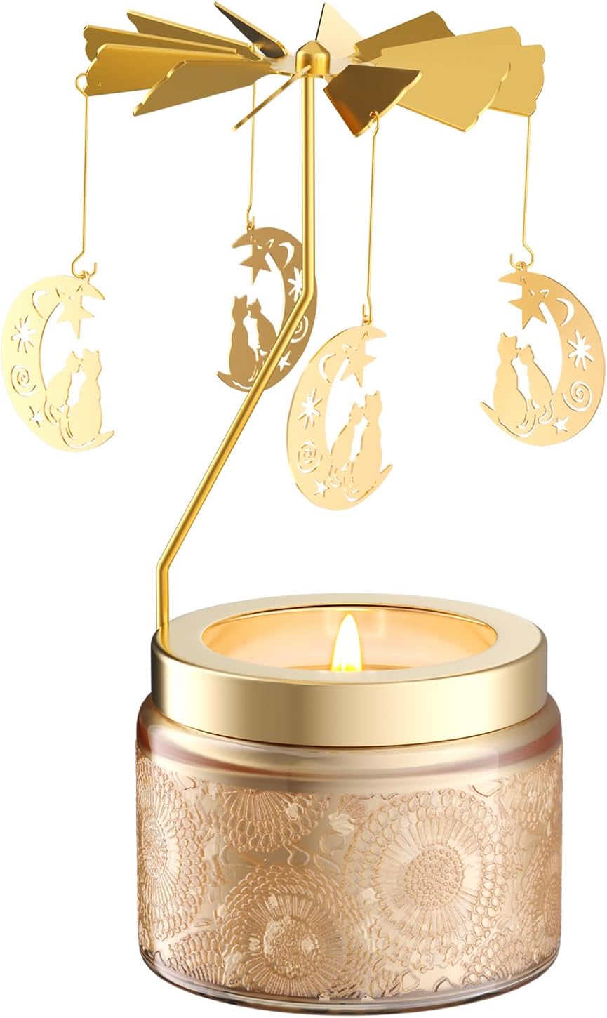 Rotatable Osmanthus Flower Scented Candle, Gifts for Women, Single-Wick with 20 Hours of Burn Time, Ideal for Creating Relaxing Ambience & Holiday Gifting (Moon Cat)