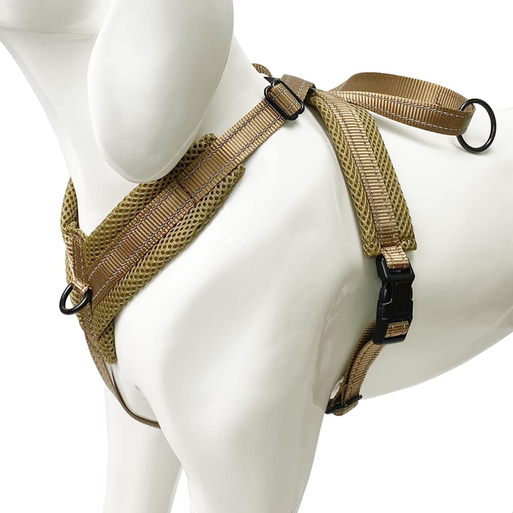 Dog Harness for Small Dogs No Pull, Pet Adjustable Reflective Breathable Outdoor Vest Comfortable Nylon Material Front/Back Leash Clips Working Dog Vest with Handle (S, Khaki) …