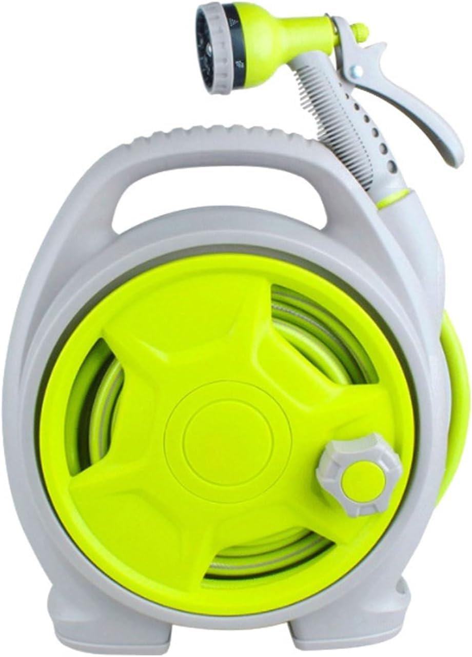 Jvfbjlf Green Garden Hose Reel 15M 50Ft Garden Watering Tool Set, Outdoor Hose Reel Cart With Hose And 6 Pattern Nozzle(Green)