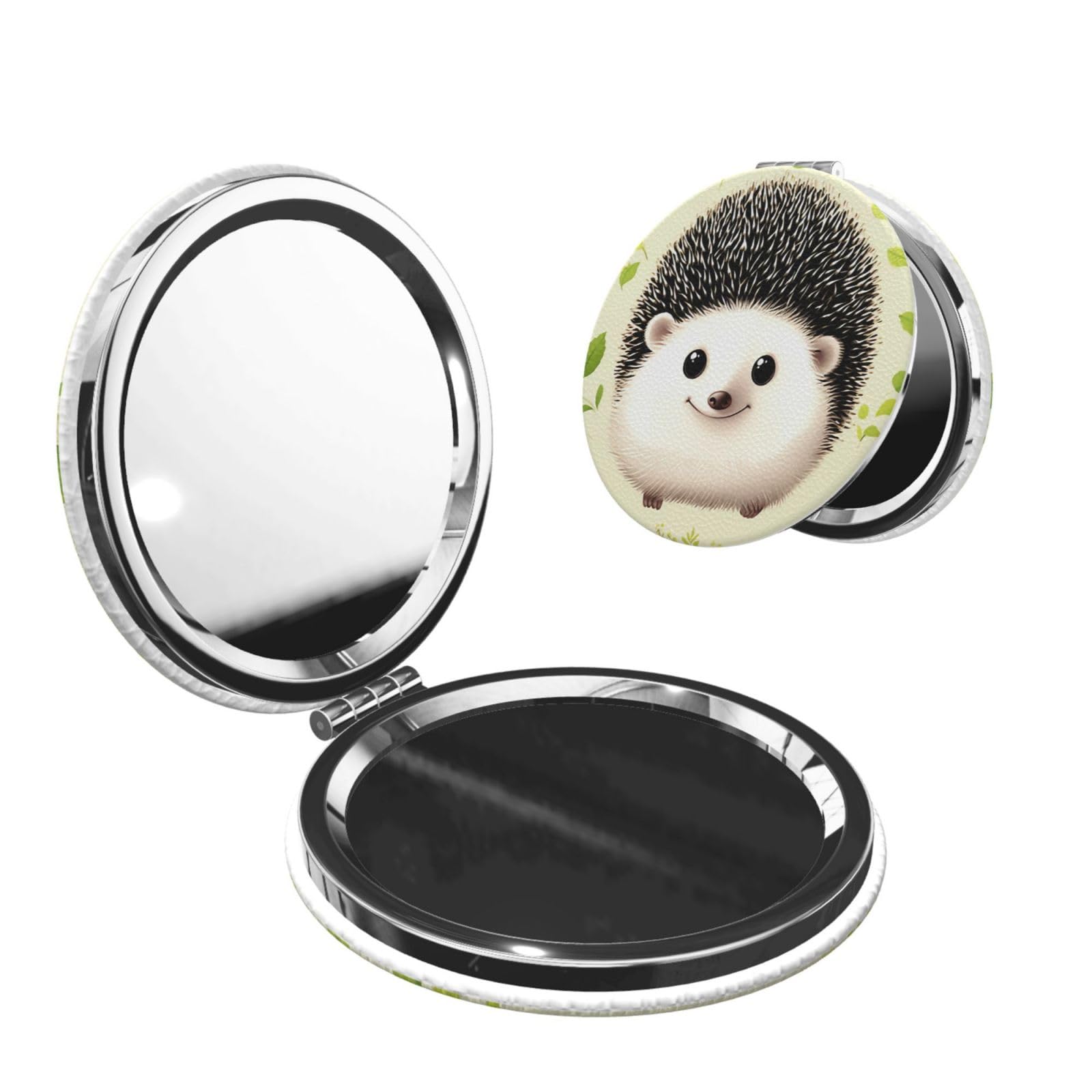 DWVTSLH Cute Hedgehog Compact Mirror for Purse, Double-Sided 2X/1X Magnifying Mirror for Women Men, Travel Makeup Mirror for Handbag, Handheld Vanity Mirror for Gift