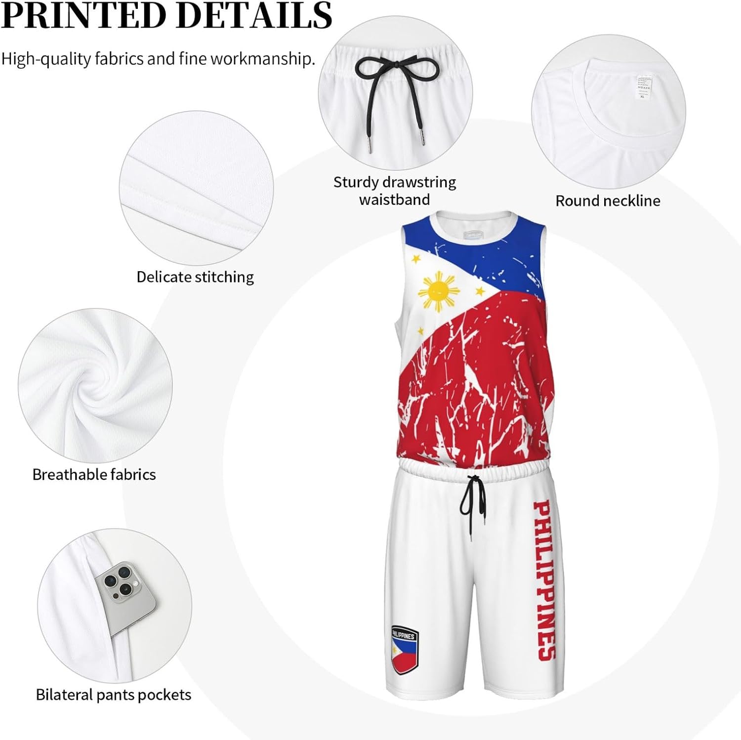 Philippines Flag Grain (1) Basketball Jersey Uniform Suit for Men Adults Training Athletic Set