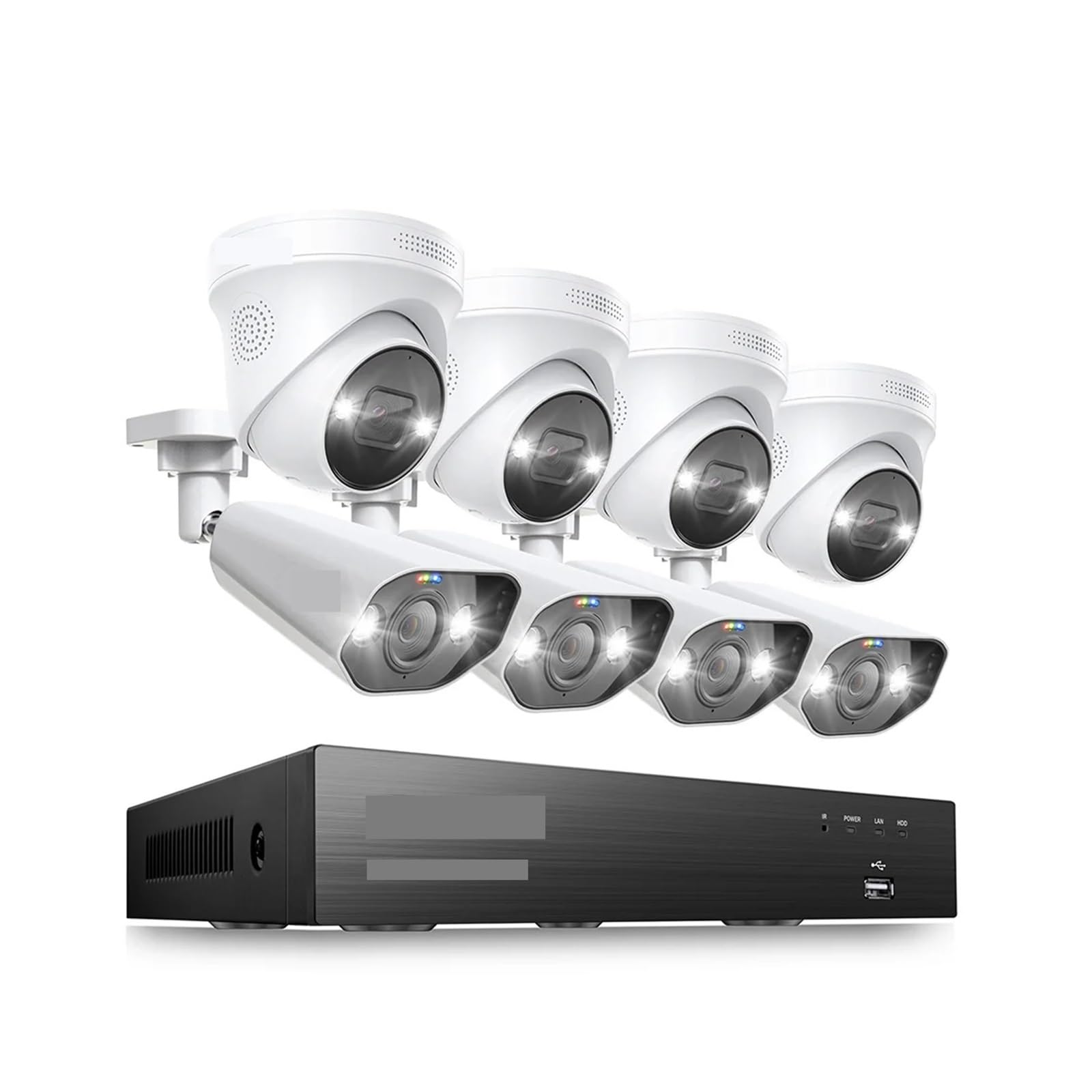 QDVOPHZA 8MP CCTV System 8CH H.265+ 4K Ultra HD PoE NVR Kit 2-Way Audio Spotlight Siren Outdoor Video Surveillance IP Camera Set(None,4 Bullet 4 Dome)