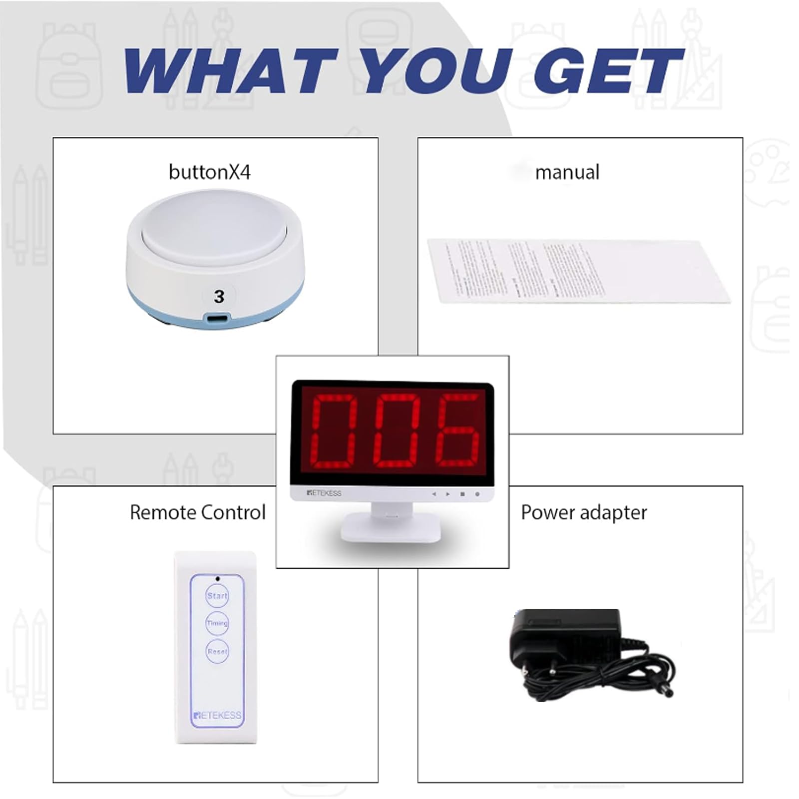 Retekess TM101 Wireless Quiz Buzzer System, Buzzer mit Sound und Licht, Bis zu 32 Antwort Buzzer, Drahtlose Fernbedienung für Teamspiele, Spiel und Spaß für Schule und zu Hause