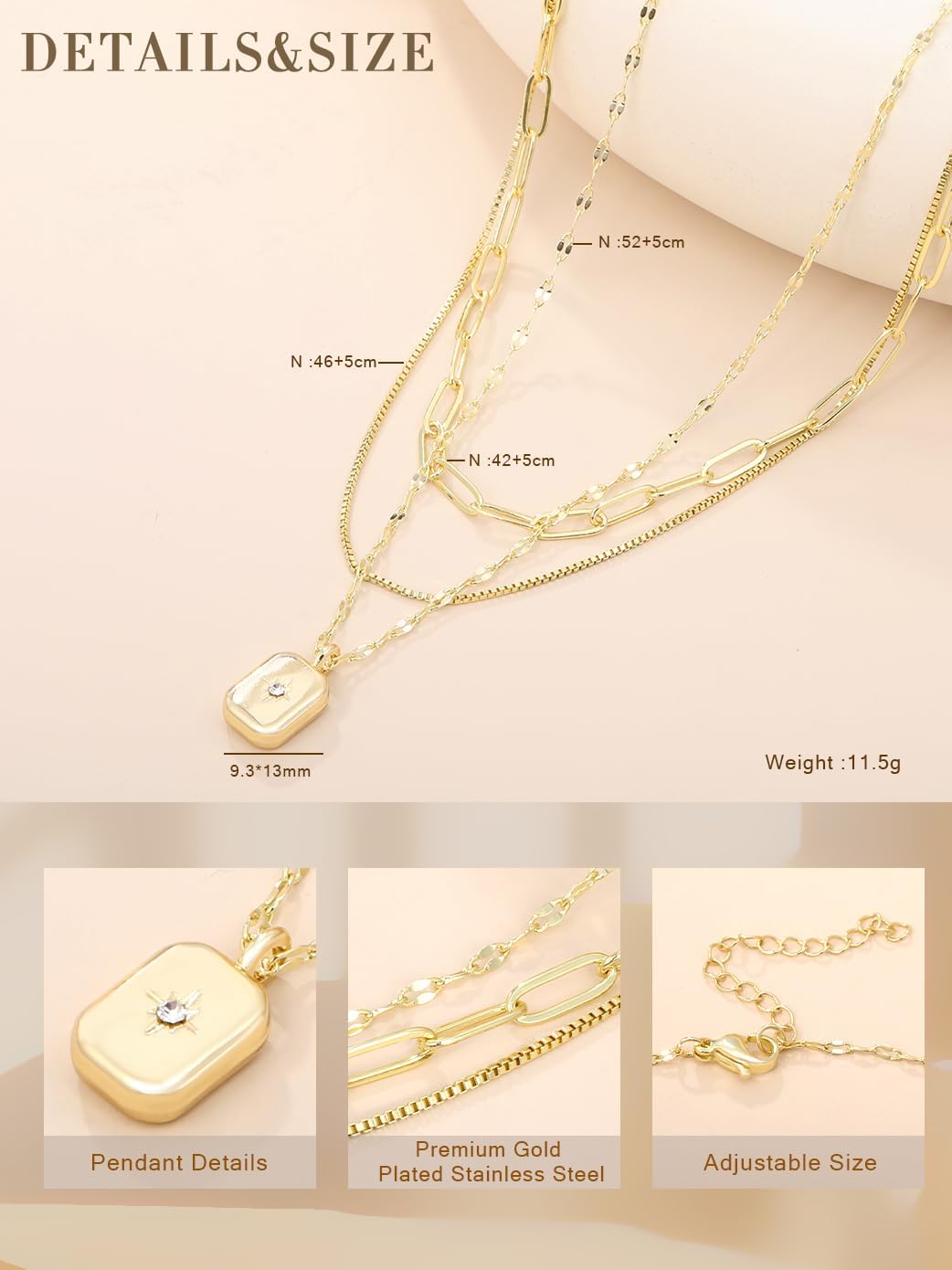 Gold Layered Necklaces for Women, 3 layered Stainless Steel Gold Plated Necklace Stack, Chunky Choker Box Paperclip Chains, Gold Star Pendant Necklaces, Dainty Trendy Jewelry Set - Image 7
