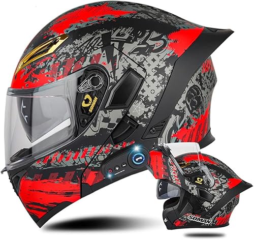 Miniatura 22 de Casco modular de motocicleta con Bluetooth con cola DOT/ECE aprobado cascos delanteros abatibles con doble visera antivaho casco de cara completa,
