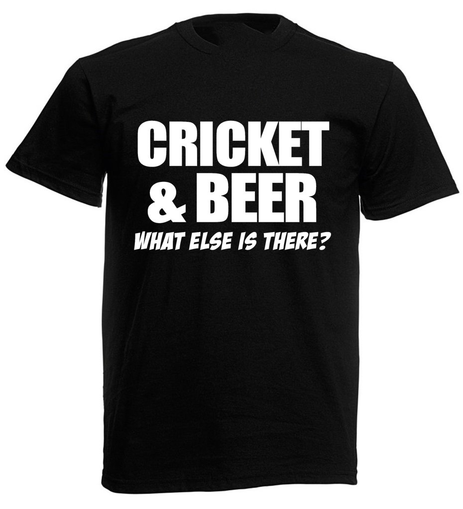 loltops Cricket & Beer What Else is There ? - Men's Funny Cricket Slogan T-Shirt (Large, Black)