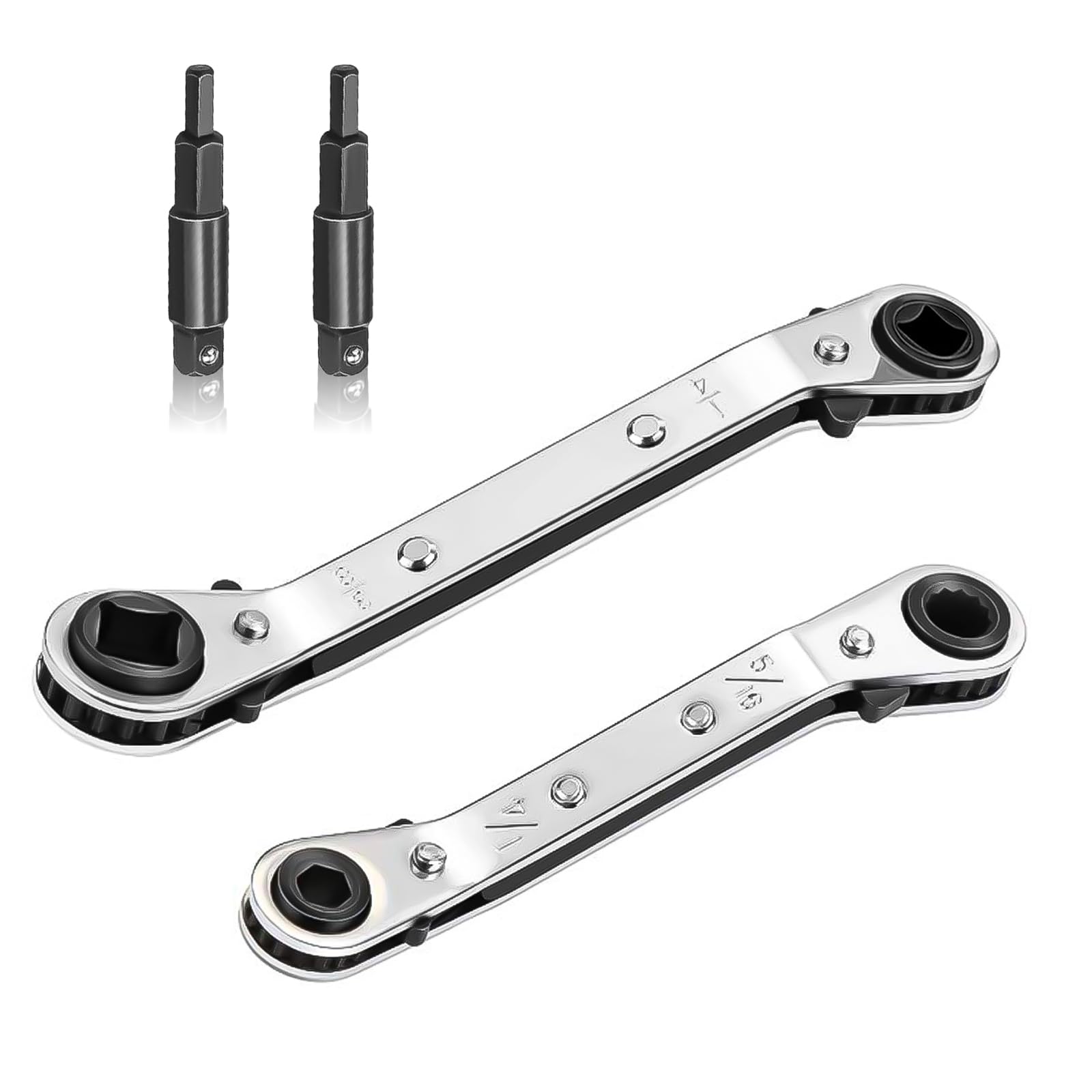 FAMSTURLON 4 IN 1 HVAC Service Wrench, 5/16"-1/4", 3/8"-1/4", Air Conditioning, Refrigeration Equipment, with 2 Hex Bit Adapter