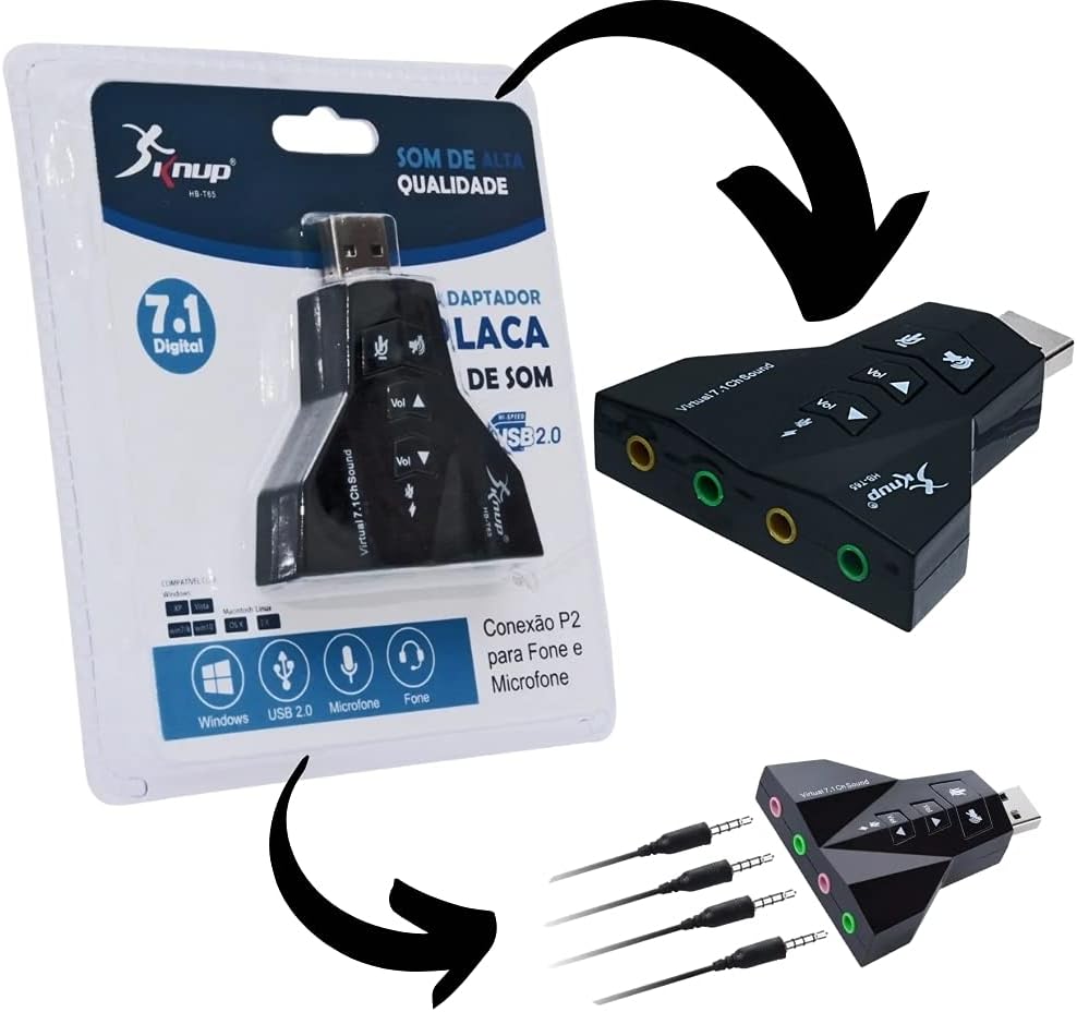Adaptador Placa De Som 7.1 Usb Fone Microfone Pc Notebook | Amazon.com.br