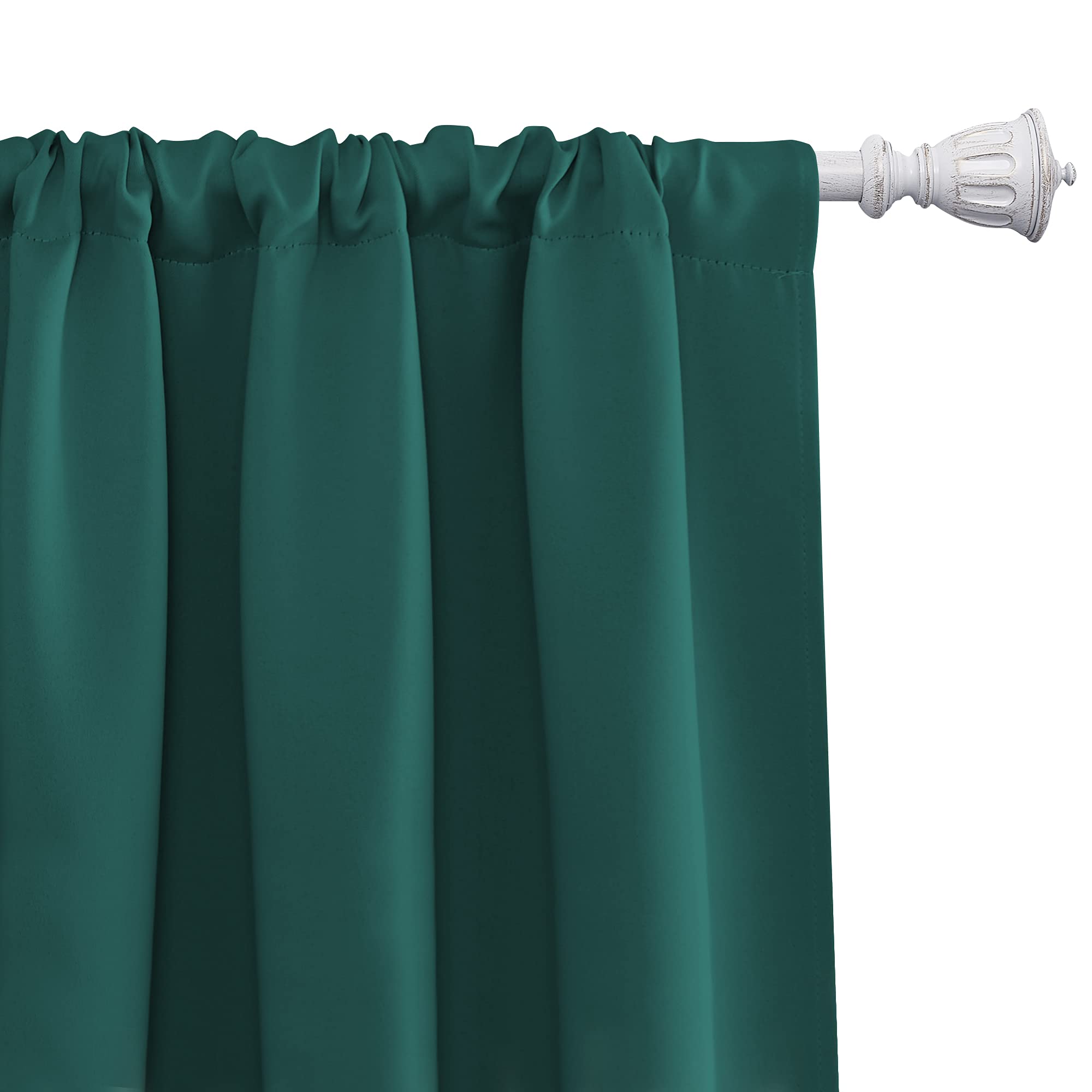 NICETOWN 2 Panels Blackout Curtains 42 x 45 in Hunter Green with Single Curtain Rod 48-86 inch