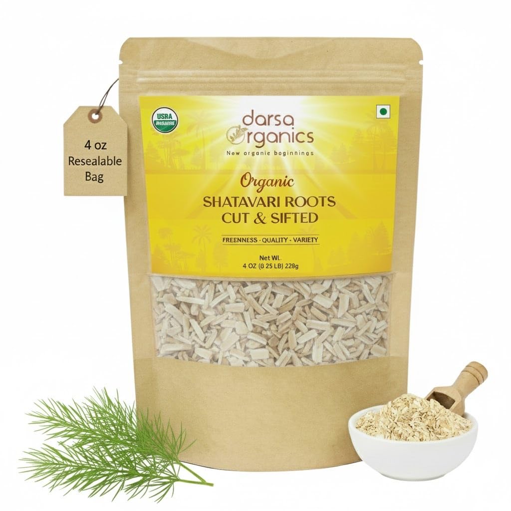 Shatavari Cut & Sifted - 4 oz, Organic Asparagus Racemosus Root from India, USDA Certified, Non-GMO, Perfect for Shatavari Tea, Supports Women's Health & Lactation, Gluten-Free