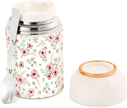 Miniatura 1 de Pink Flowers - Tarro de comida con cuchara de acero inoxidable aislado al vacío, termo de sopa de 17 onzas para almuerzo