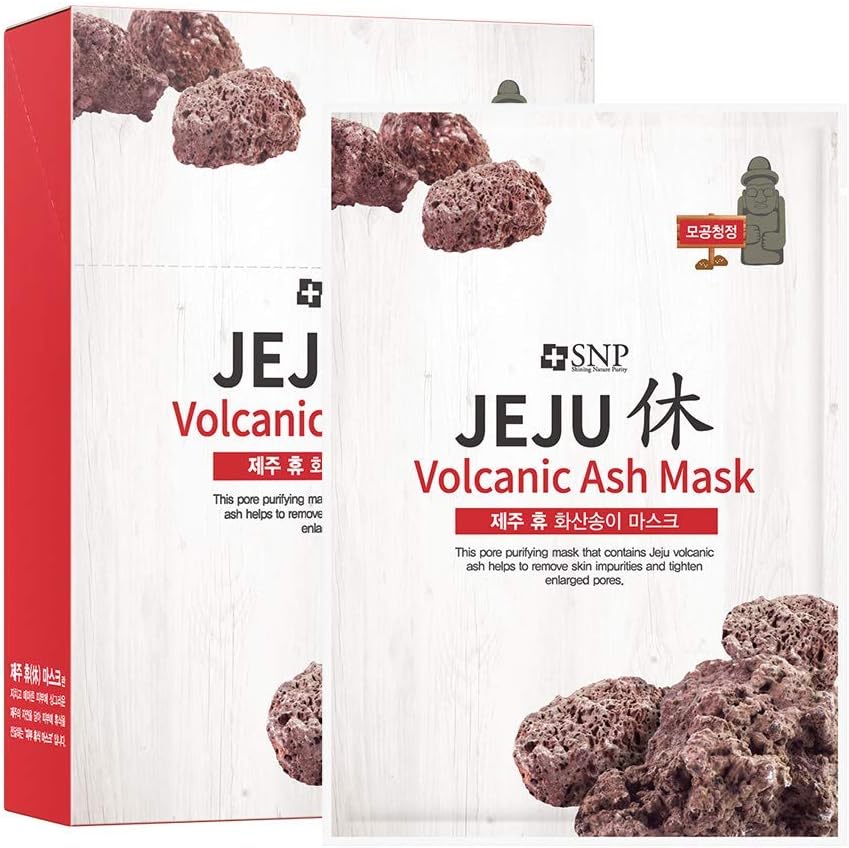 SNP - Jeju Rest Volcanic Ash Korean Face Sheet Mask - Pore Cleansing & Firming for All Oily Skin Types - 10 Sheets Beauty Facial Masks Skincare for Women and Men