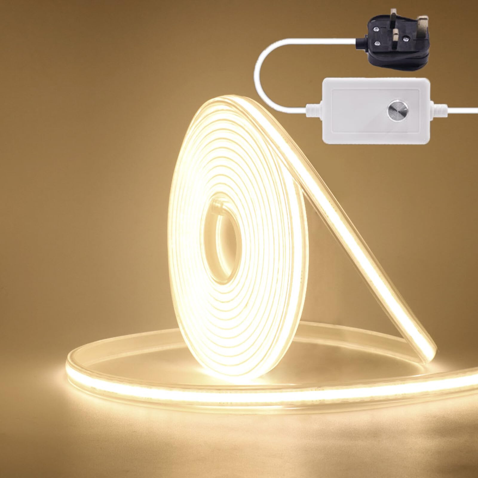 KAFULA 220V Dimmable COB LED Light Strip self-Adhesive [11m, Natural White 4000-4500K], IP68 Waterproof Flexible, 320 LEDs/m FCOB LED Fairy Light CRI90+, can be Cut Every 50cm, Home Decoration — image 1